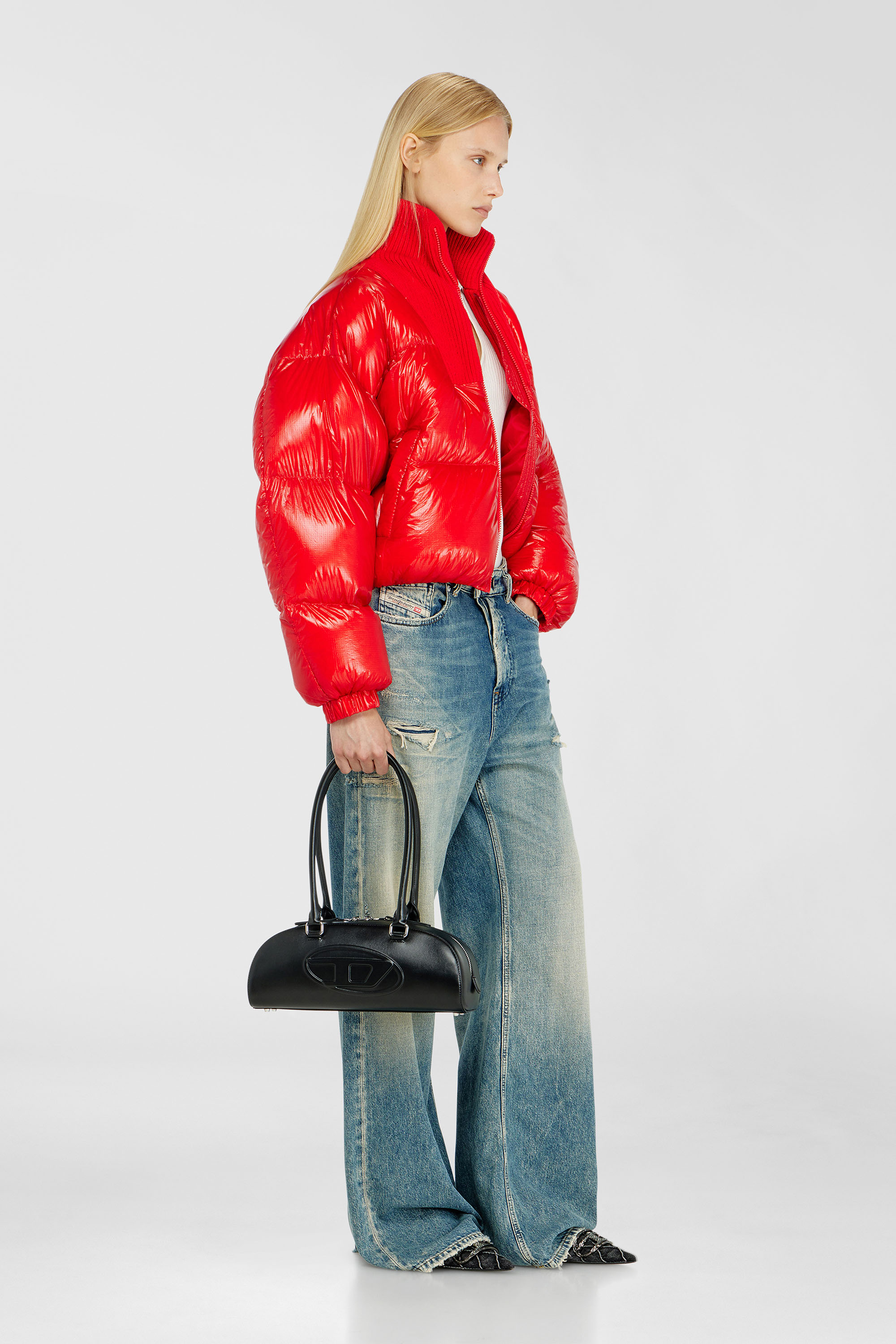 Diesel - W-ARRIOR, Piumino down in ripstop con collo a maglia Donna in Rosso - 2