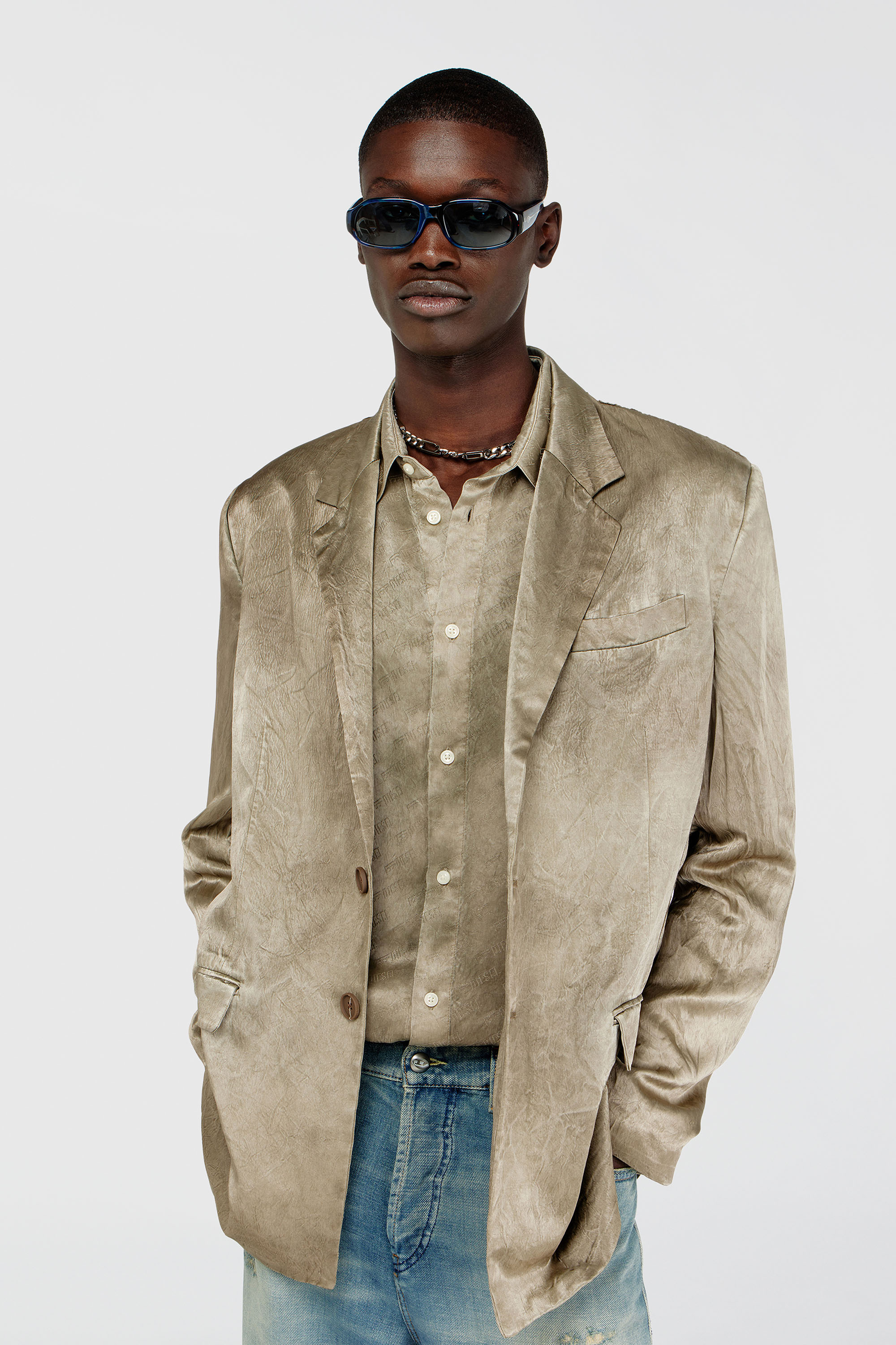Diesel - J-ANDRE, Blazer in raso stropicciato Uomo in Marrone - 5