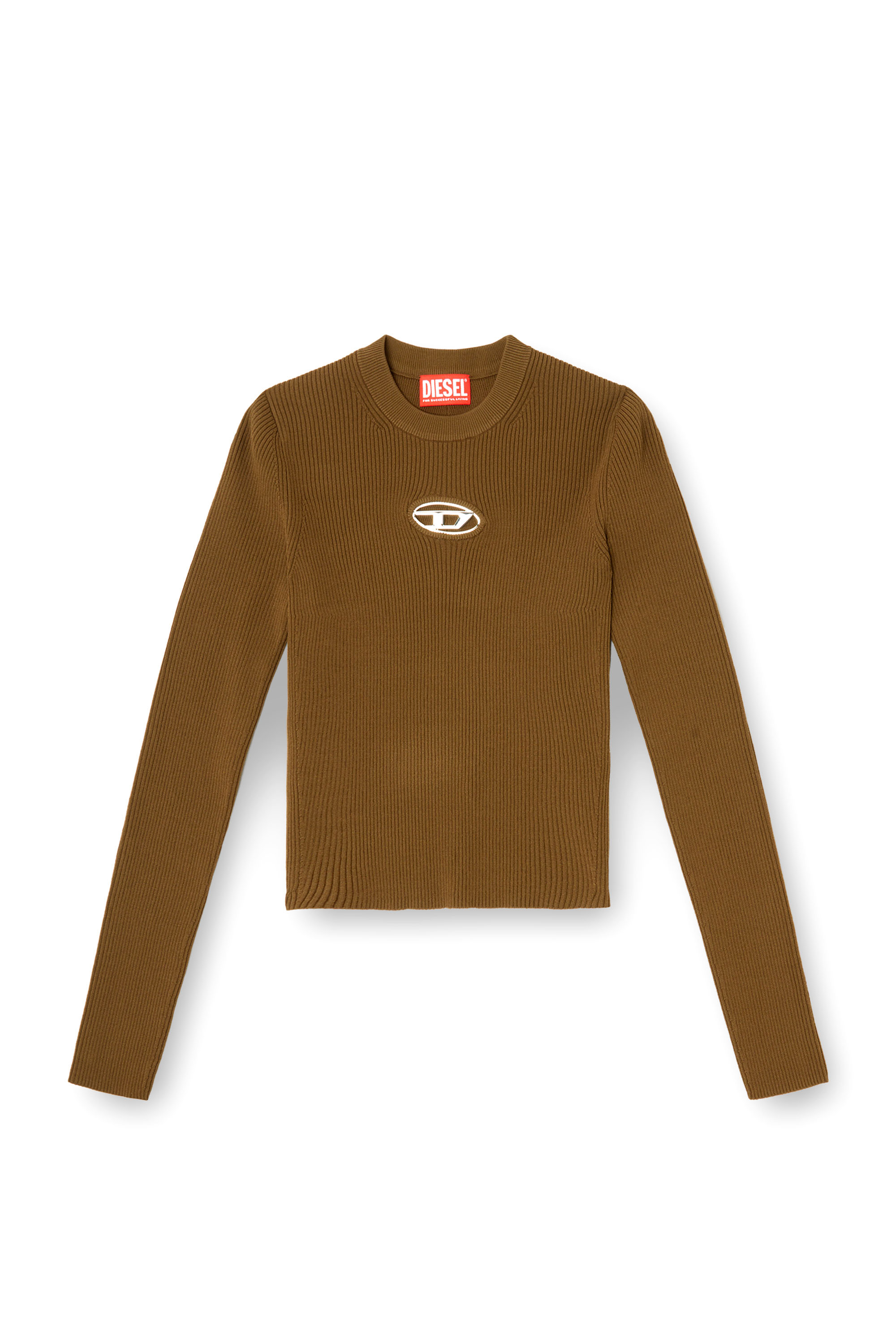 Diesel - M-VALARI, Top a coste in viscosa con Oval D Donna in Marrone - 2