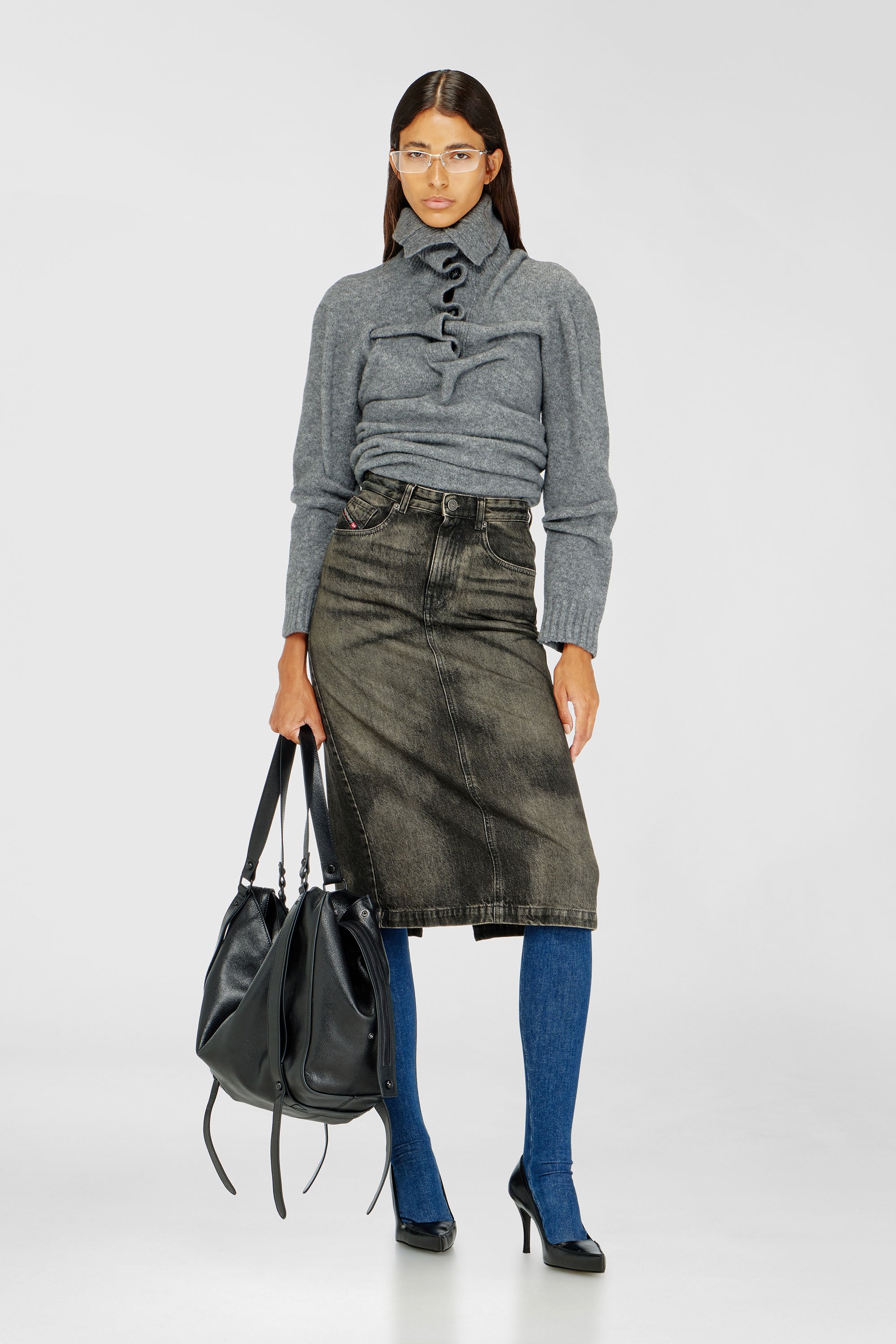 Diesel - DE-PENDY-FSJ, Gonna a tubino in denim effetto dirty Donna in Grigio - 1