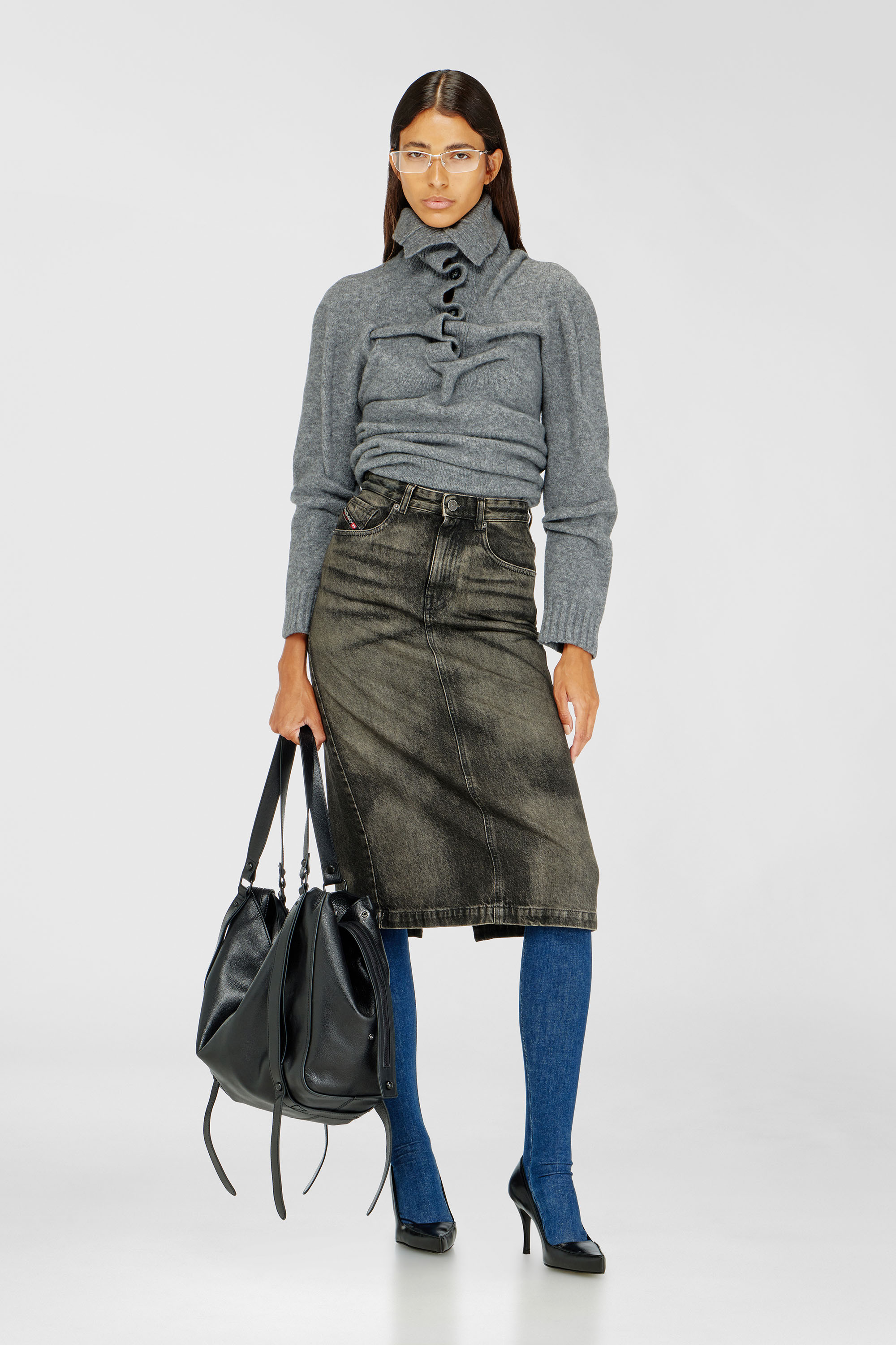 Gonna a tubino in denim effetto dirty