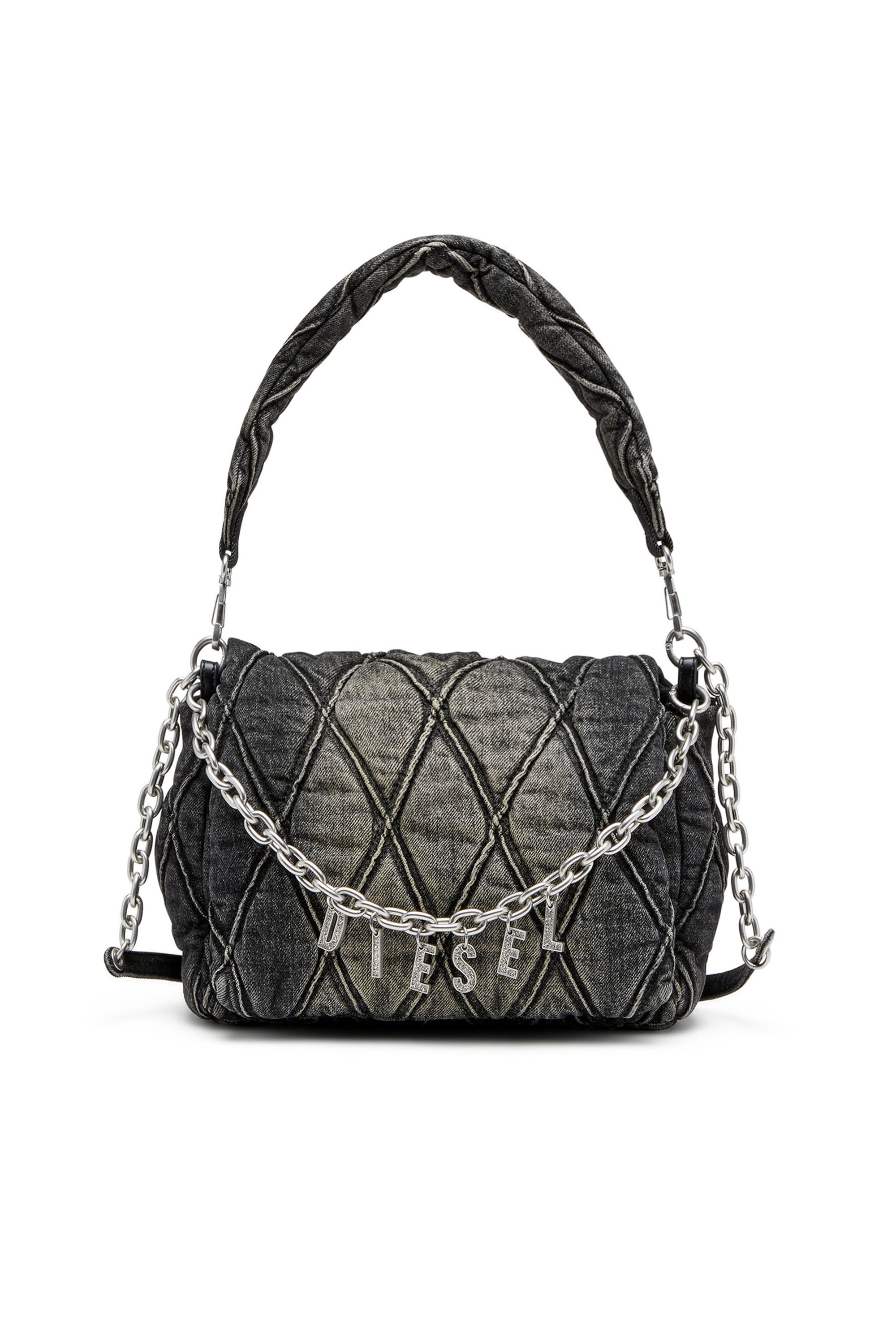 Diesel - CHARM-D SHOULDER M, Charm-D M-Borsa a spalla in denim trapuntato Donna in Nero - 1