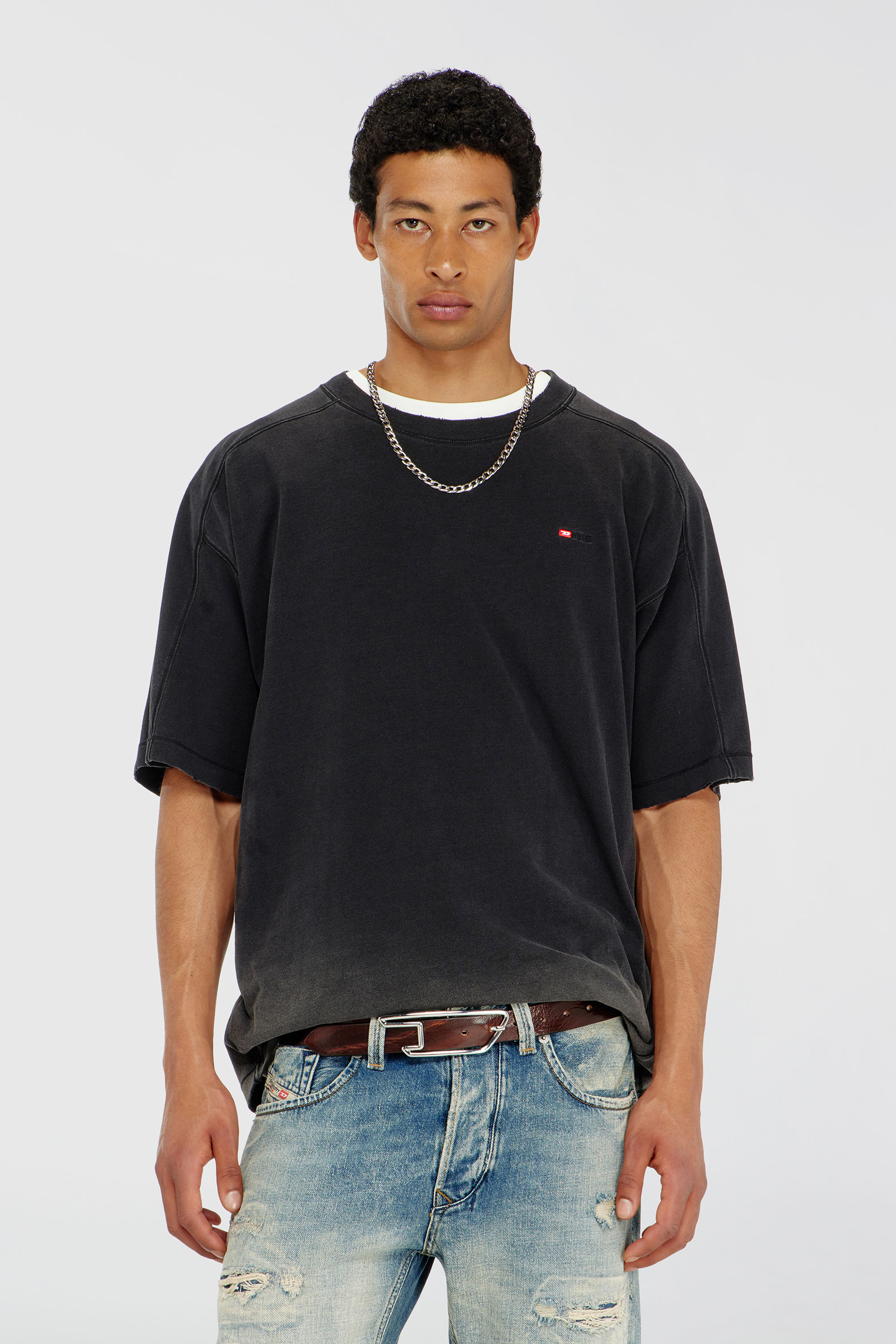 Diesel - T-CROX, T-shirt in cotone effetto sfumato Uomo in Nero - 1