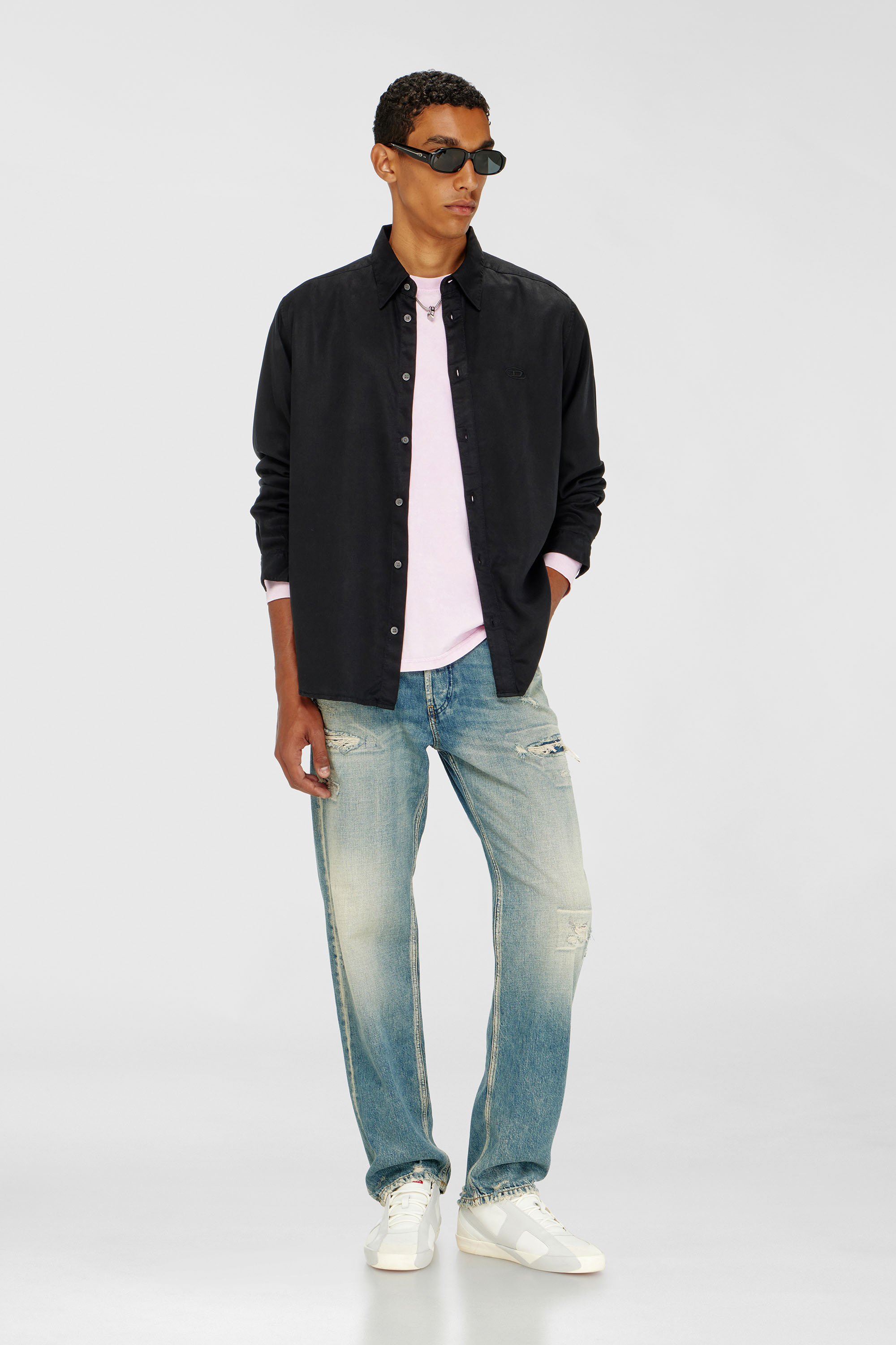 Diesel - S-SIMPLY-C, Camicia fluida con ricamo logo Uomo in Nero - 1