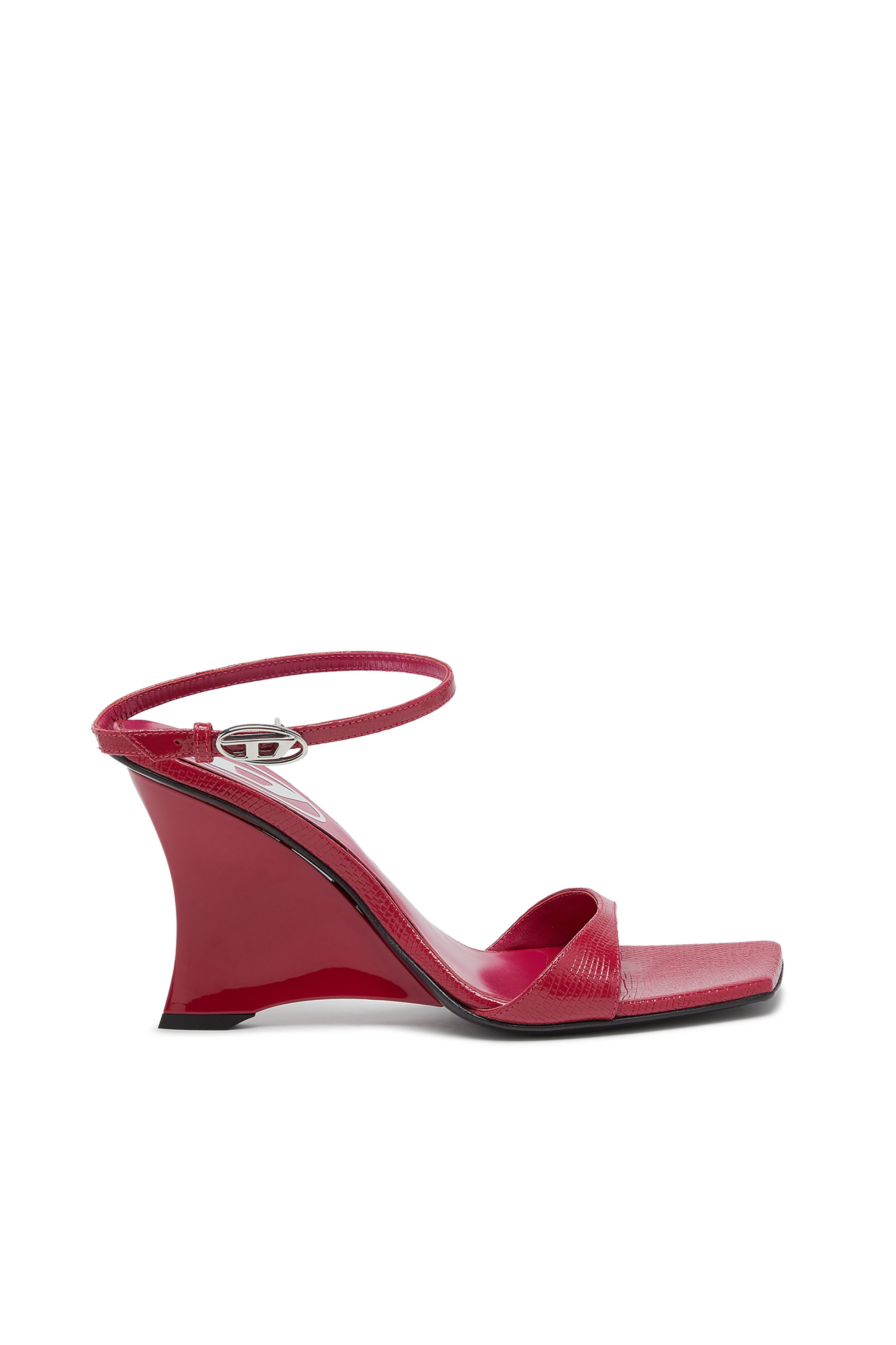 Diesel - D-AMBER SANDAL WEDGE, D-Amber-Sandali a zeppa in pelle effetto lucertola Donna in Rosa - 1