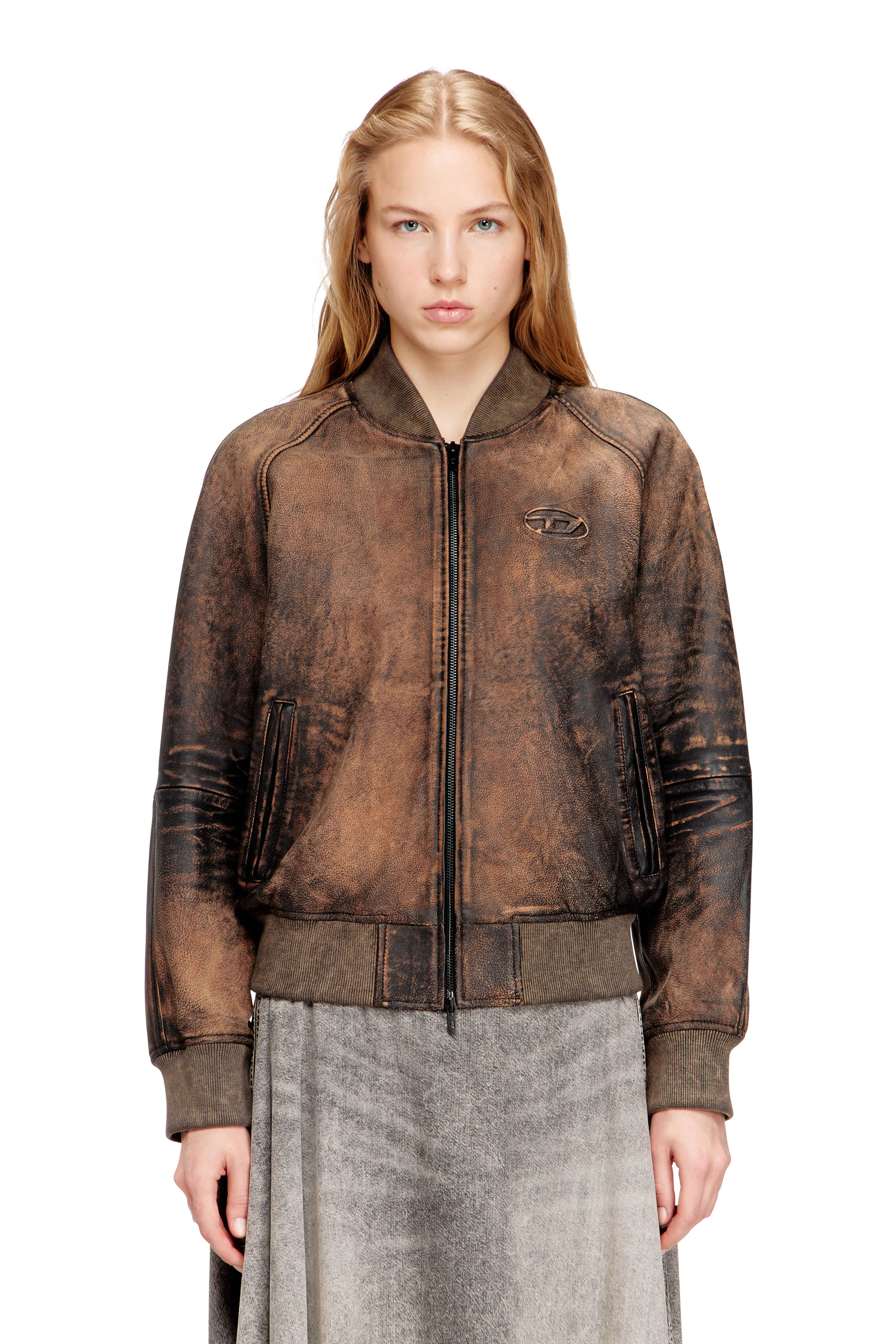Diesel - L-COBB-FEM, Giacca bomber in pelle distressed Donna in ToBeDefined - 1