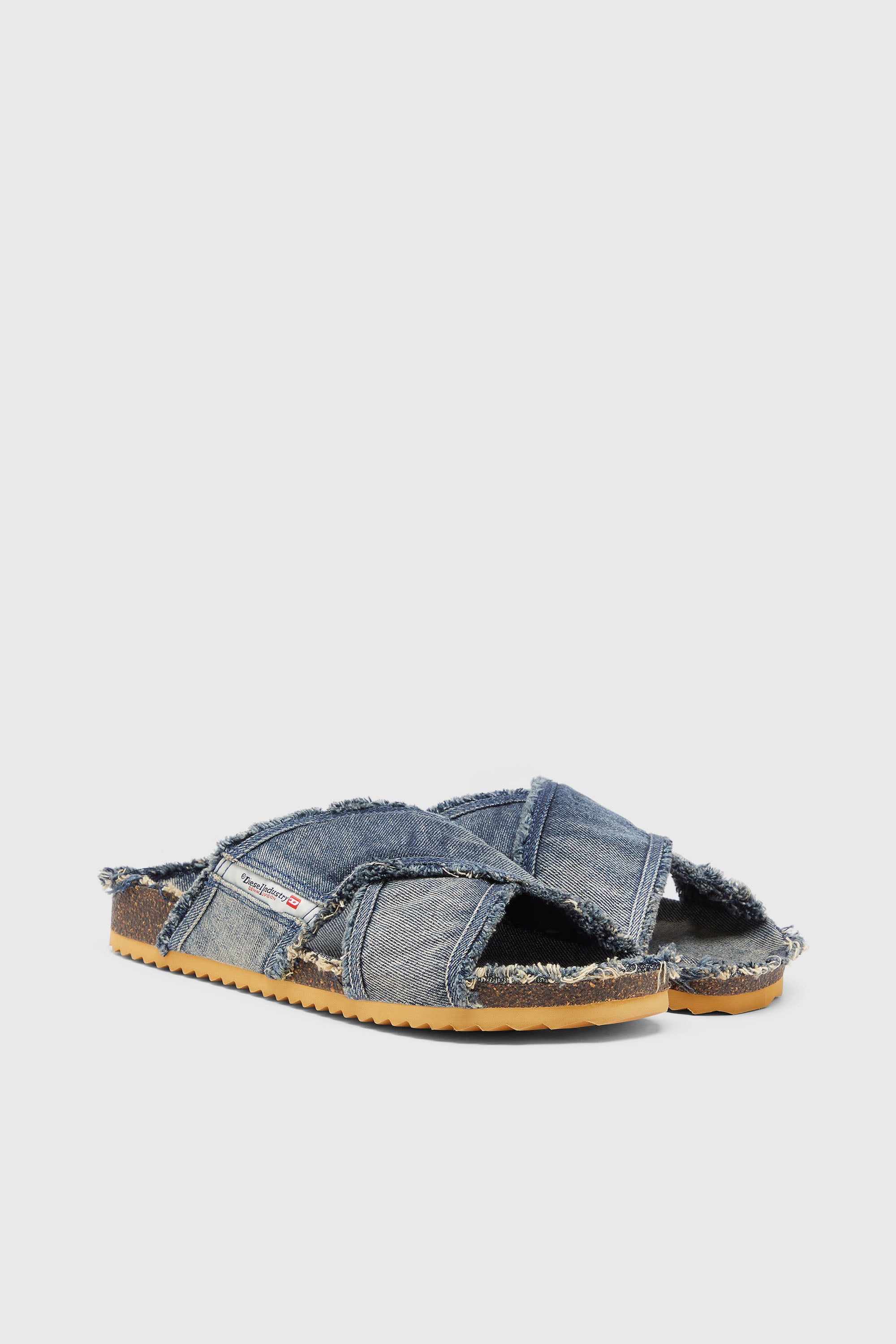 Diesel - D-WOODSTOCK CROSS, D-Woodstock-Ciabatte con fasce incrociate in denim sfrangiato Uomo in Blu - 2