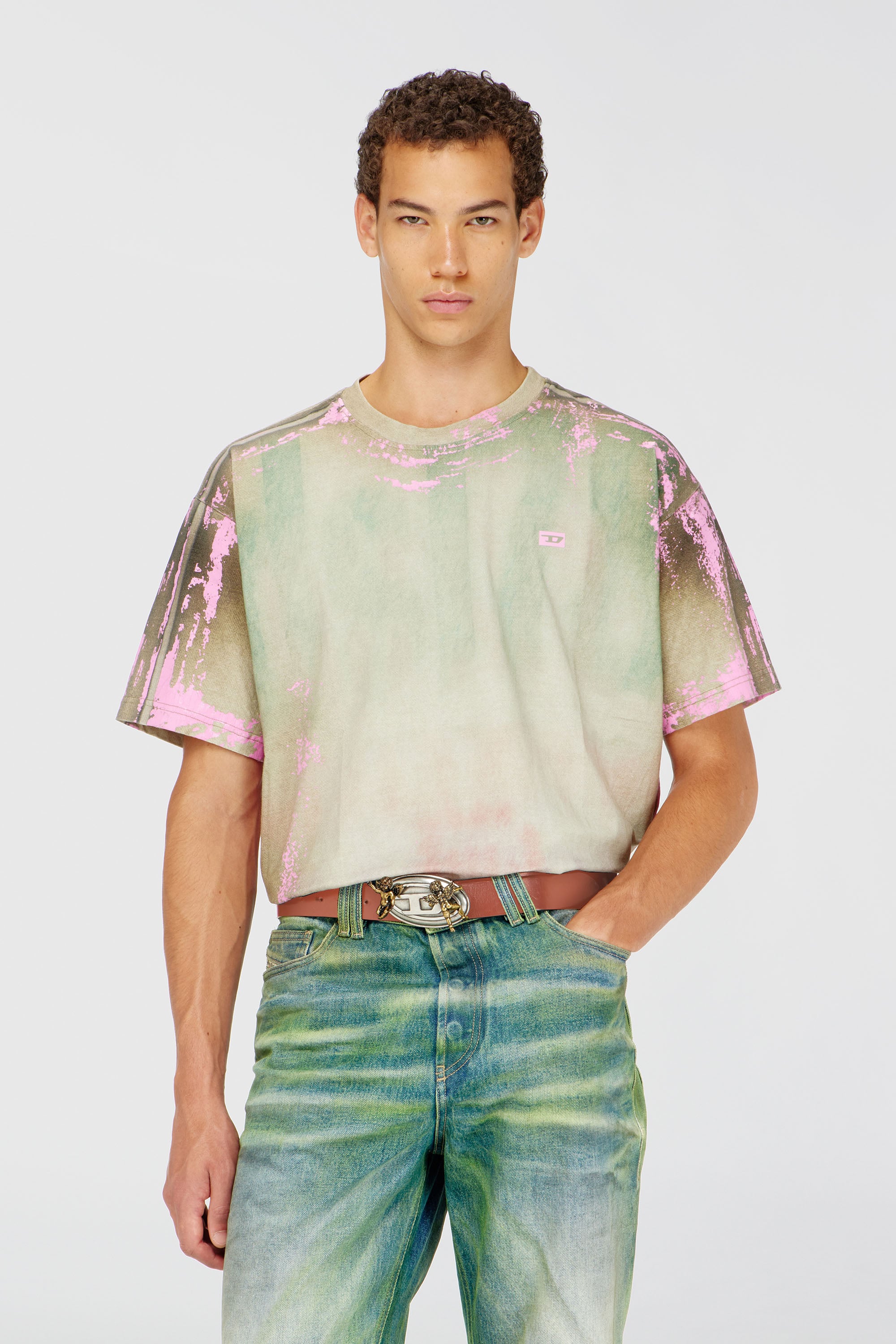 Diesel - T-FILMY-SHO, T-shirt in jersey effetto pelle craquel&eacute; Uomo in Multicolor - 1
