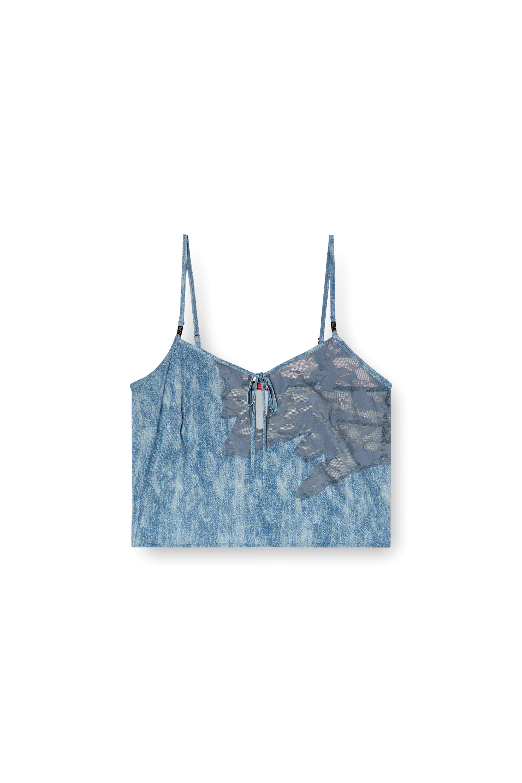 Diesel - C-LACE-SLEEP-CAMI, Top da notte in microfibra e pizzo camouflage Donna in Blu - 4