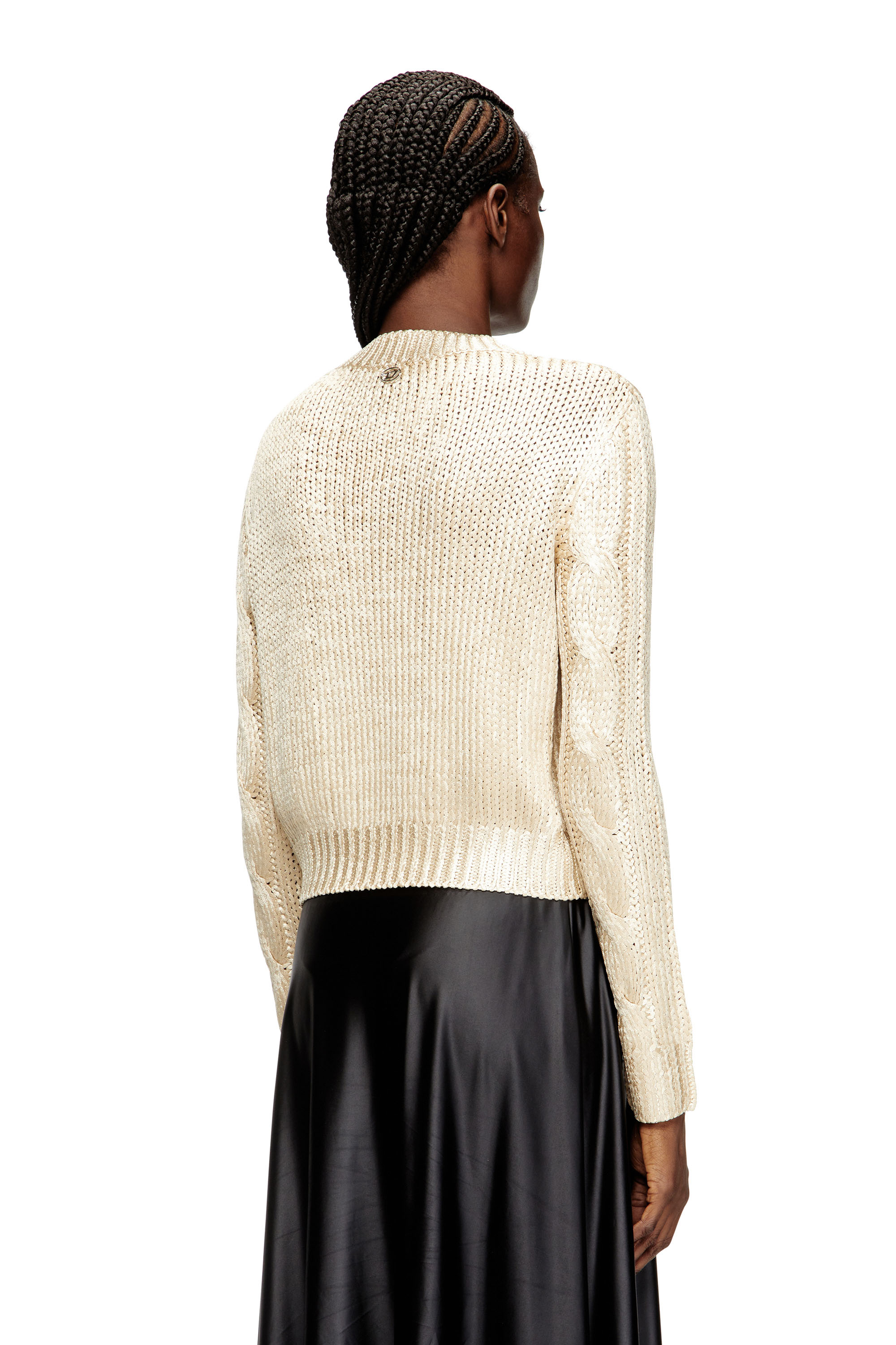 Diesel - M-MICCHA, Maglia con lavorazione a treccia e effetto shiny Donna in Beige - 4