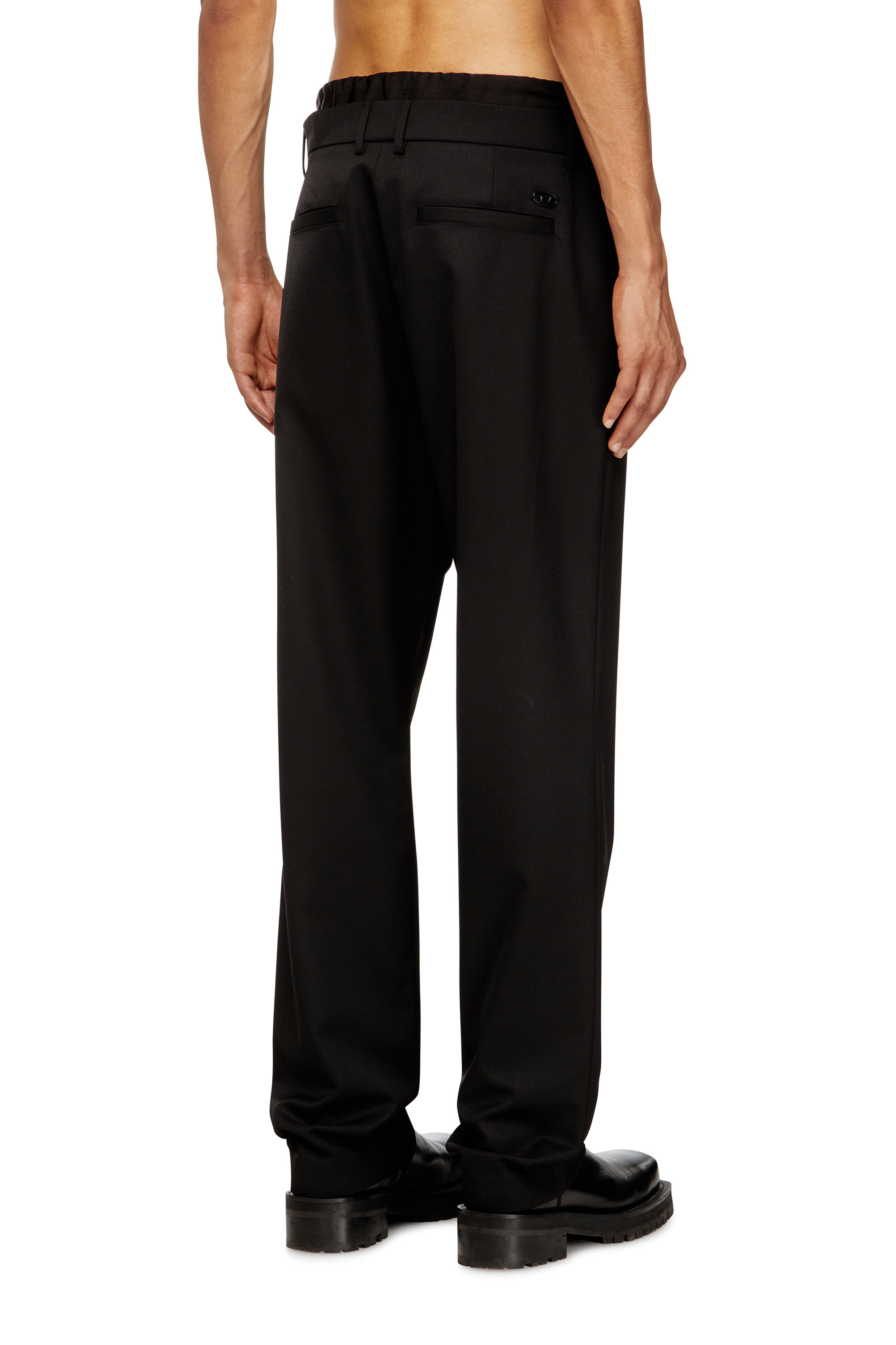 Diesel - P-OWERS, Pantaloni in misto lana con cintura elastica Uomo in Nero - 4