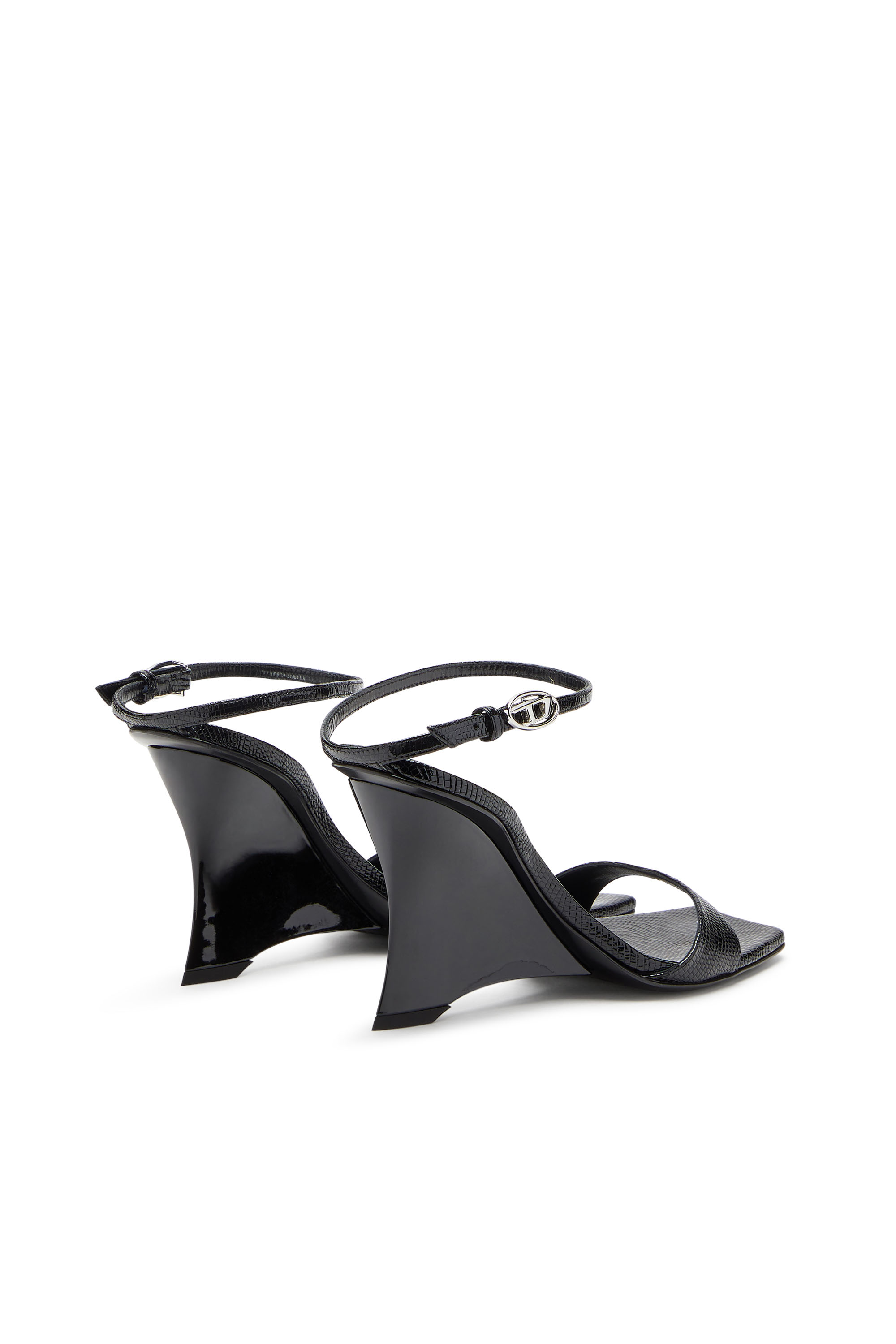 D-AMBER SANDAL WEDGE, Nero Diesel - D-AMBER SANDAL WEDGE, D-Amber-Sandali a zeppa in pelle effetto lucertola Donna in Nero - 3