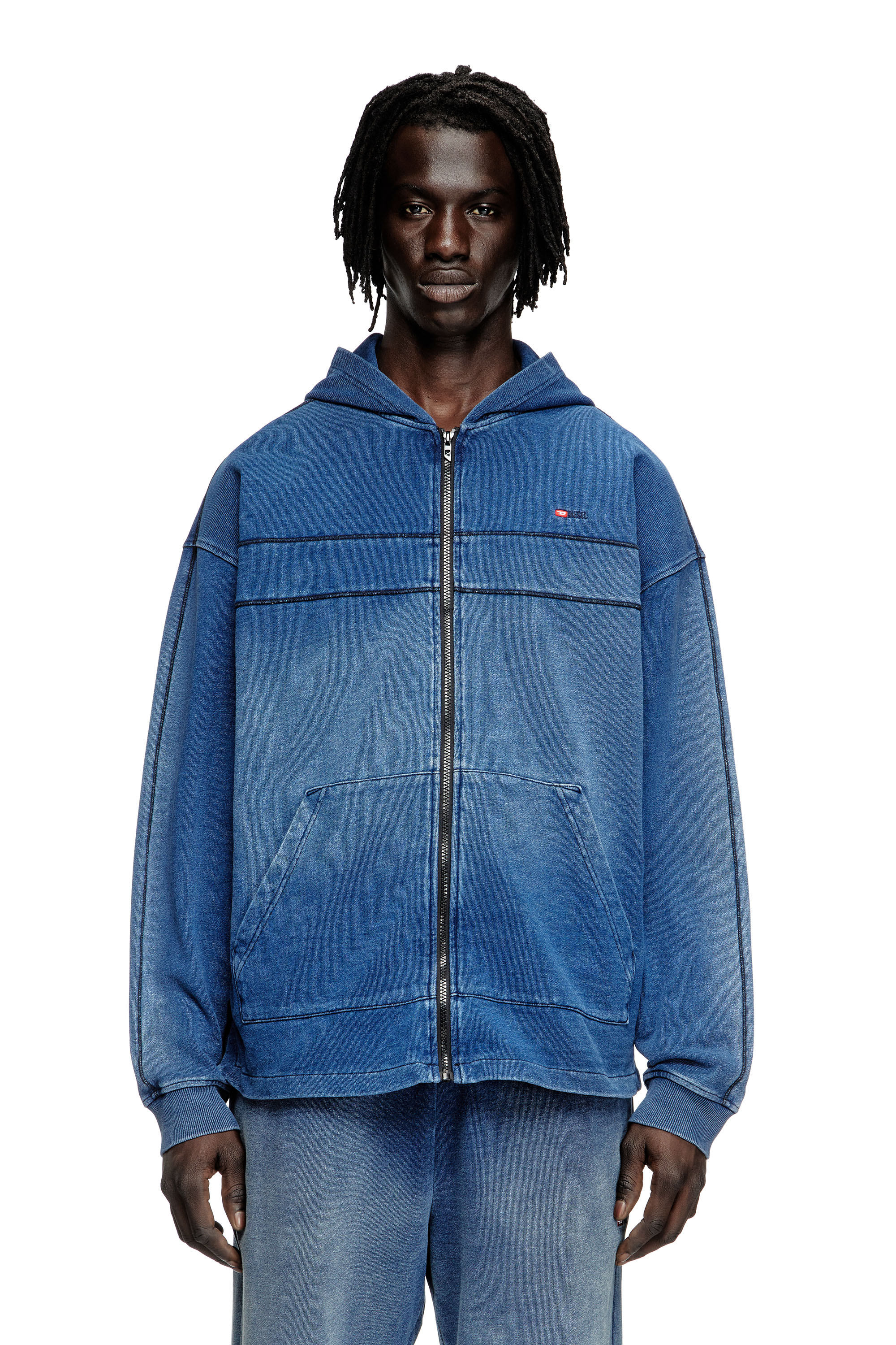 Diesel - S-BLAXT-HOOD-ZIP-NEW, Hoodie in jersey effetto denim Uomo in ToBeDefined - 1