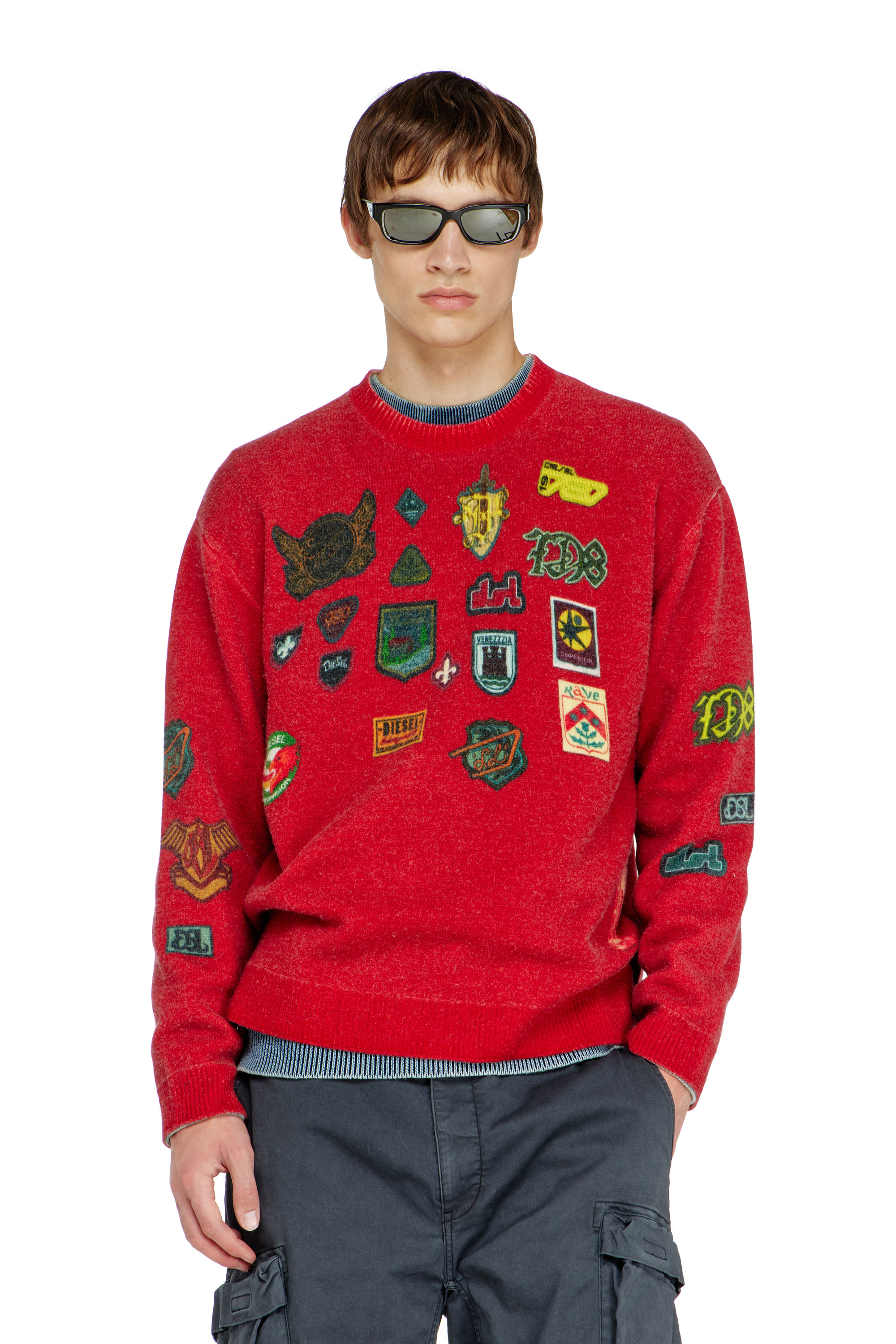 Diesel - K-PATCY, Maglione in lana con patch stampati Uomo in Rosso - 3