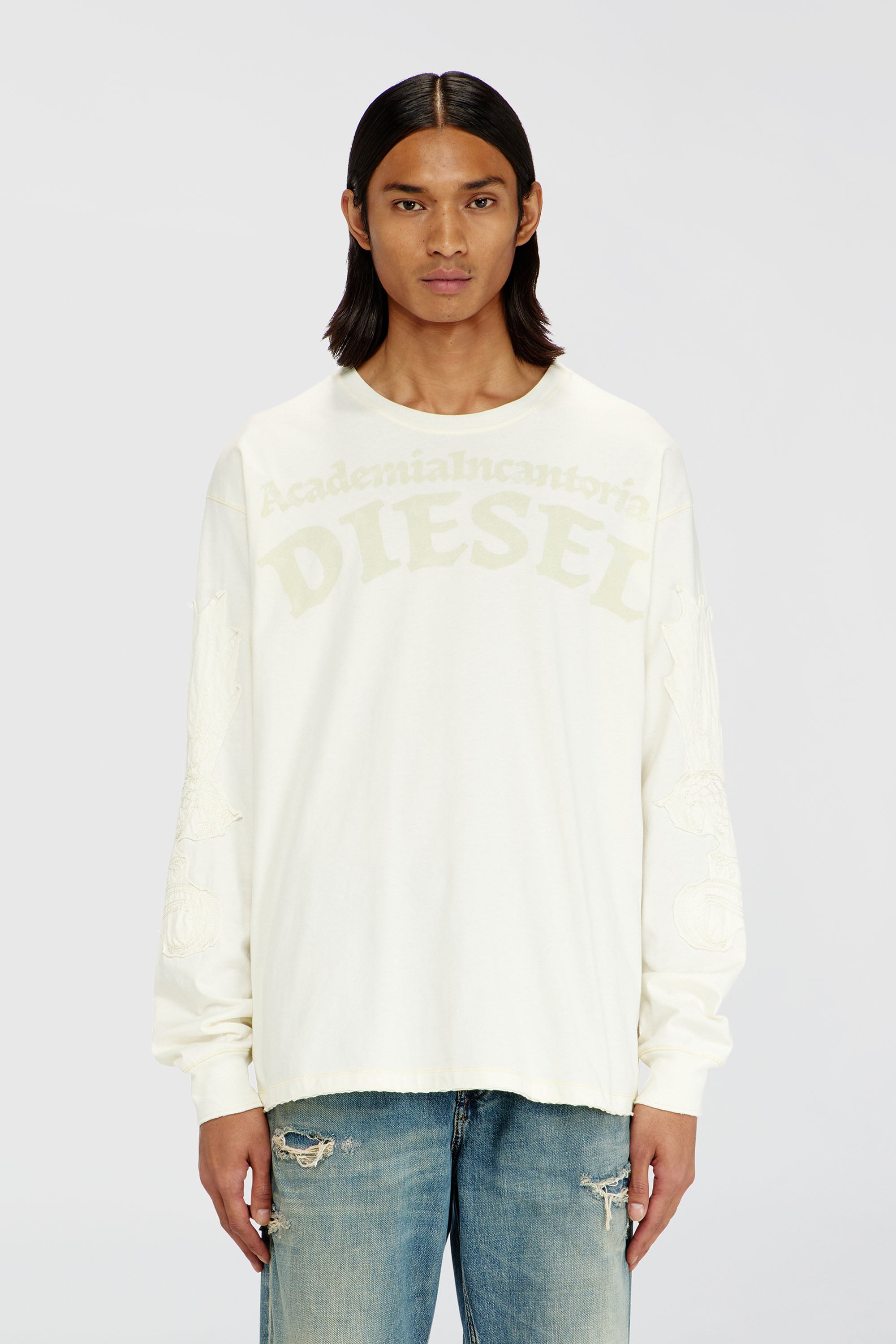 Diesel - T-NORM-LS-AA3, T-shirt a manica lunga con stampe e patch Uomo in Bianco - 1