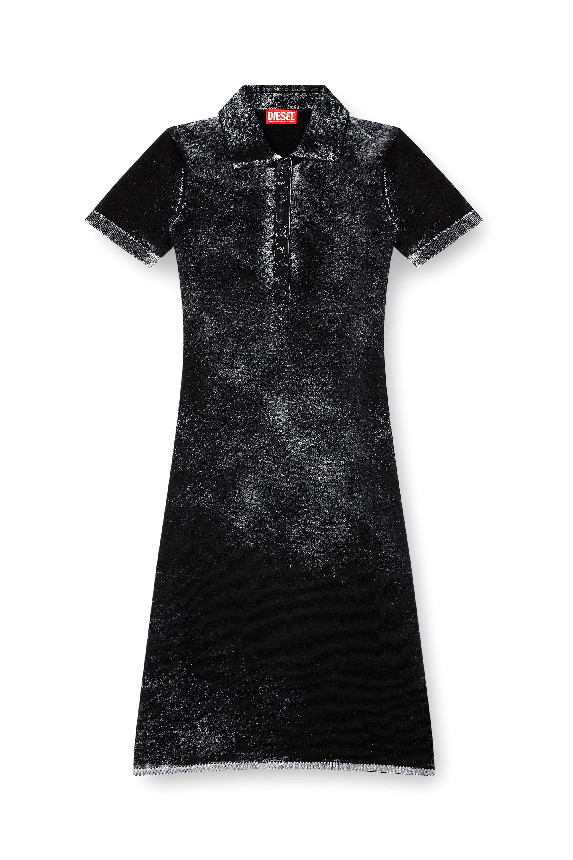 Diesel - M-LOURENS, Midi polo dress in reverse-printed knit Donna in Nero - 3