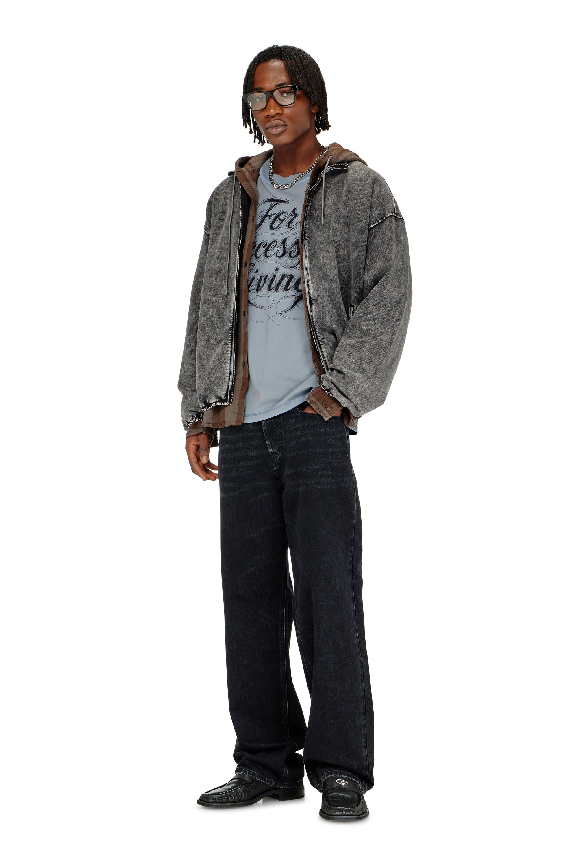 Diesel - S-CORSY, Felpa effetto denim Uomo in Grigio - 2