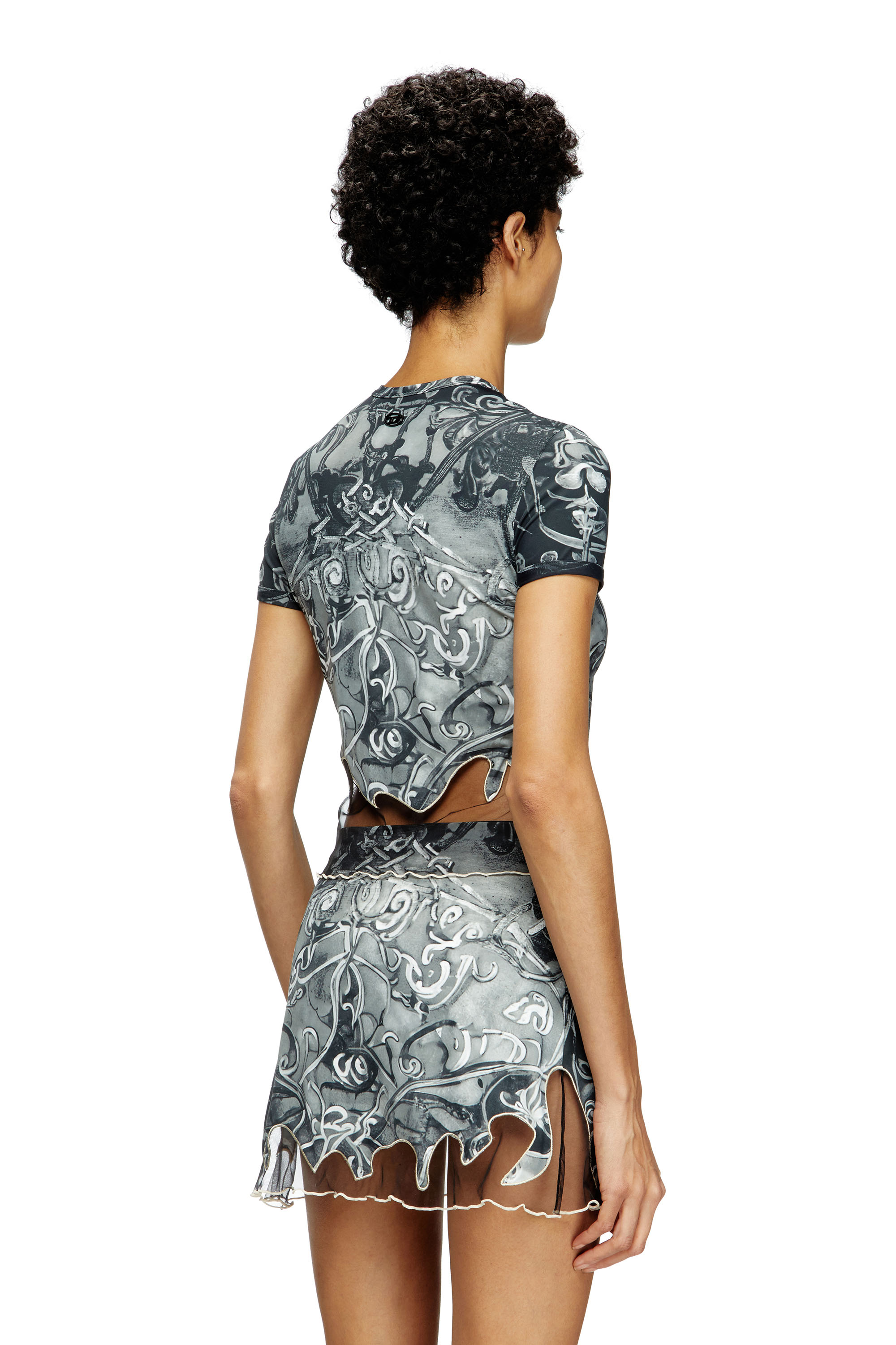 Diesel - T-INLAY, Woman's Nylon T-shirt with Heraldic print in Black/Grey - 4