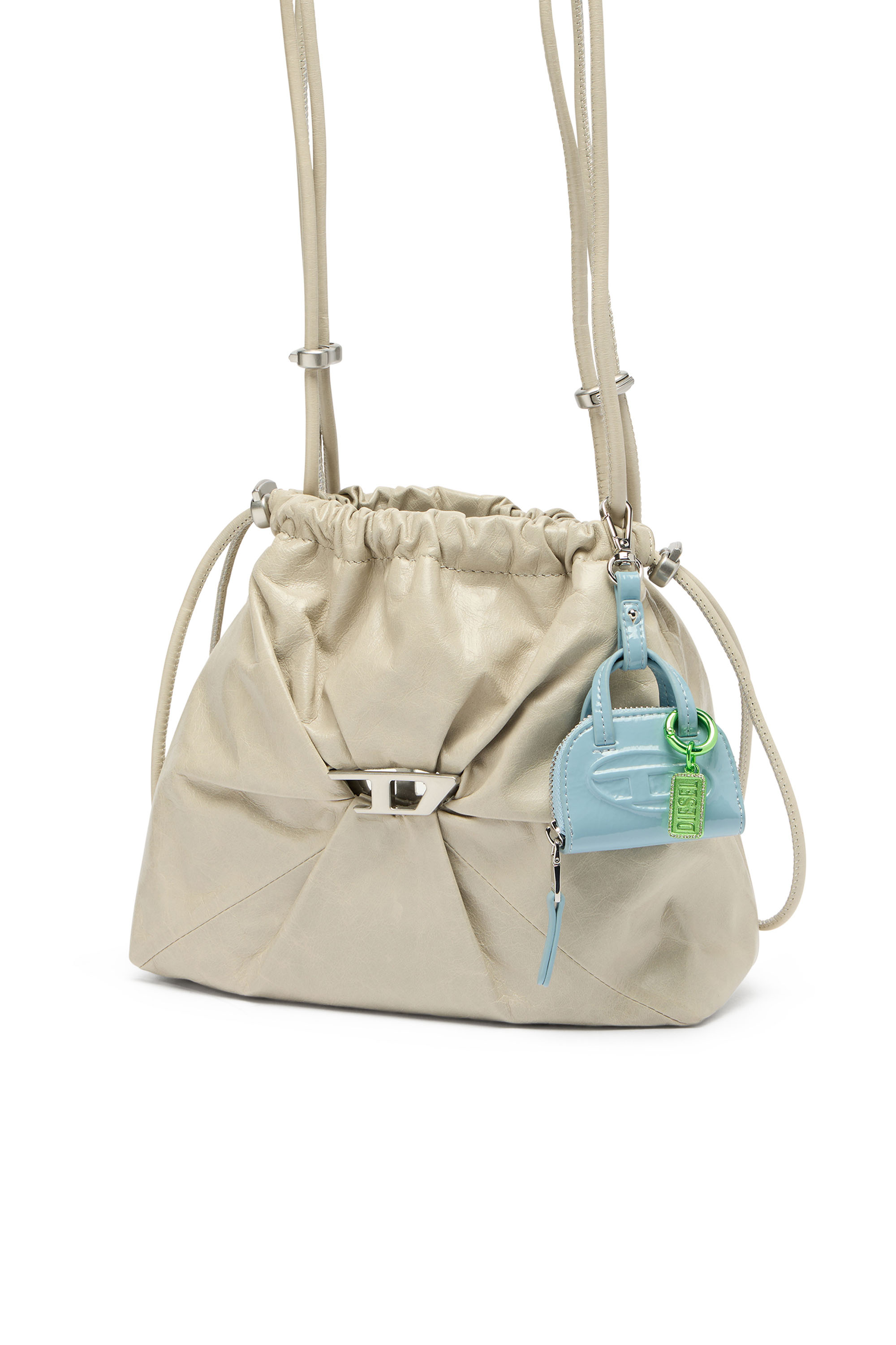 Diesel - SCRUNCH-D BUCKET, Scrunch-D-Borsa bucket in pelle lucida stropicciata Donna in Bianco - 2