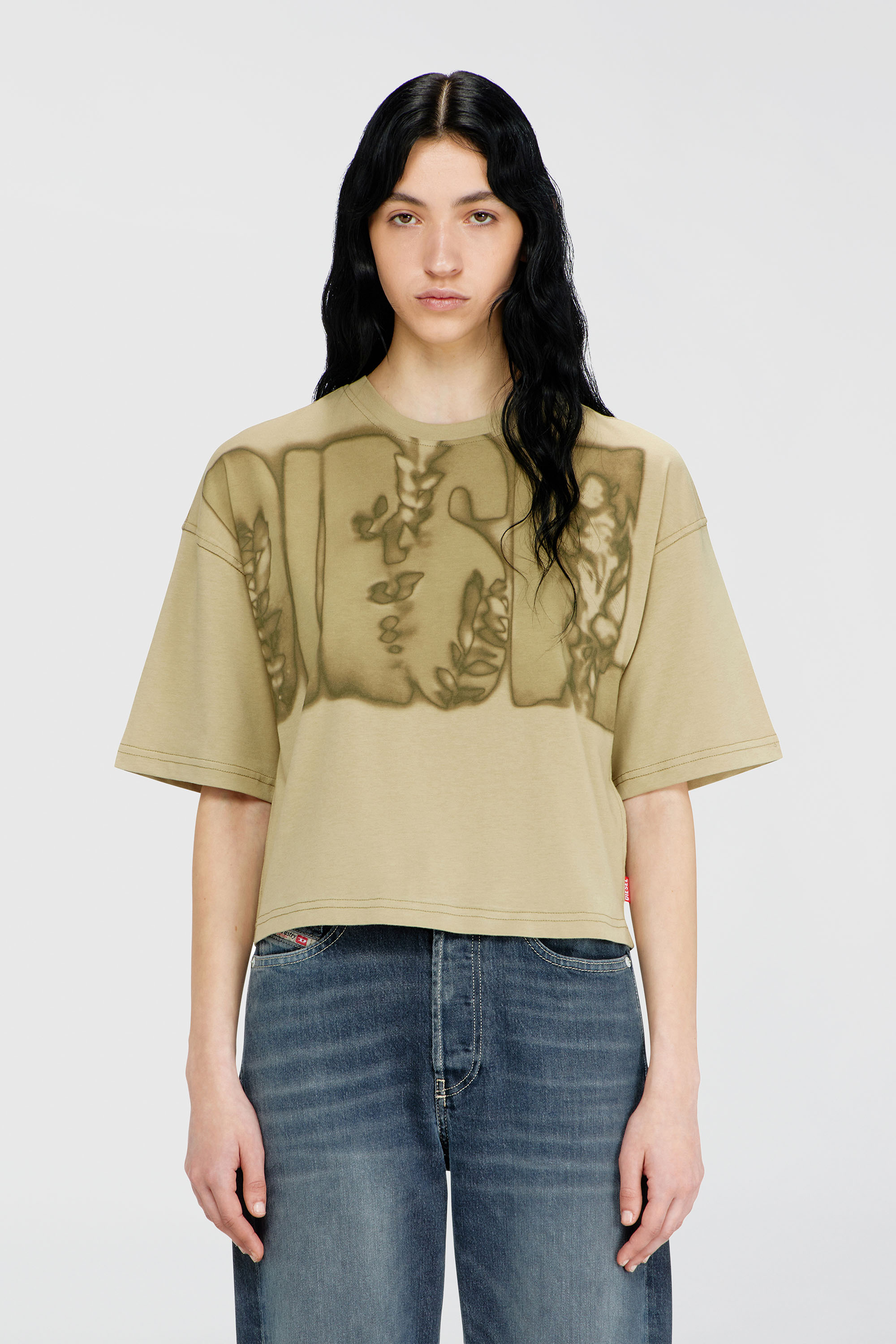 Diesel - T-CROPYN-AA1, T-shirt cropped con stampa digitale Donna in Verde - 3