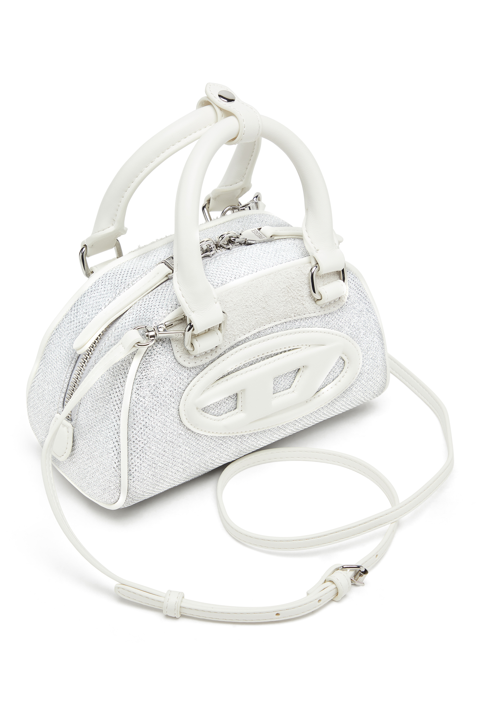 Diesel - 1DR DOME CROSSBODY, 1DR Dome-Borsa bowling mini in tessuto Lurex Donna in Bianco - 5