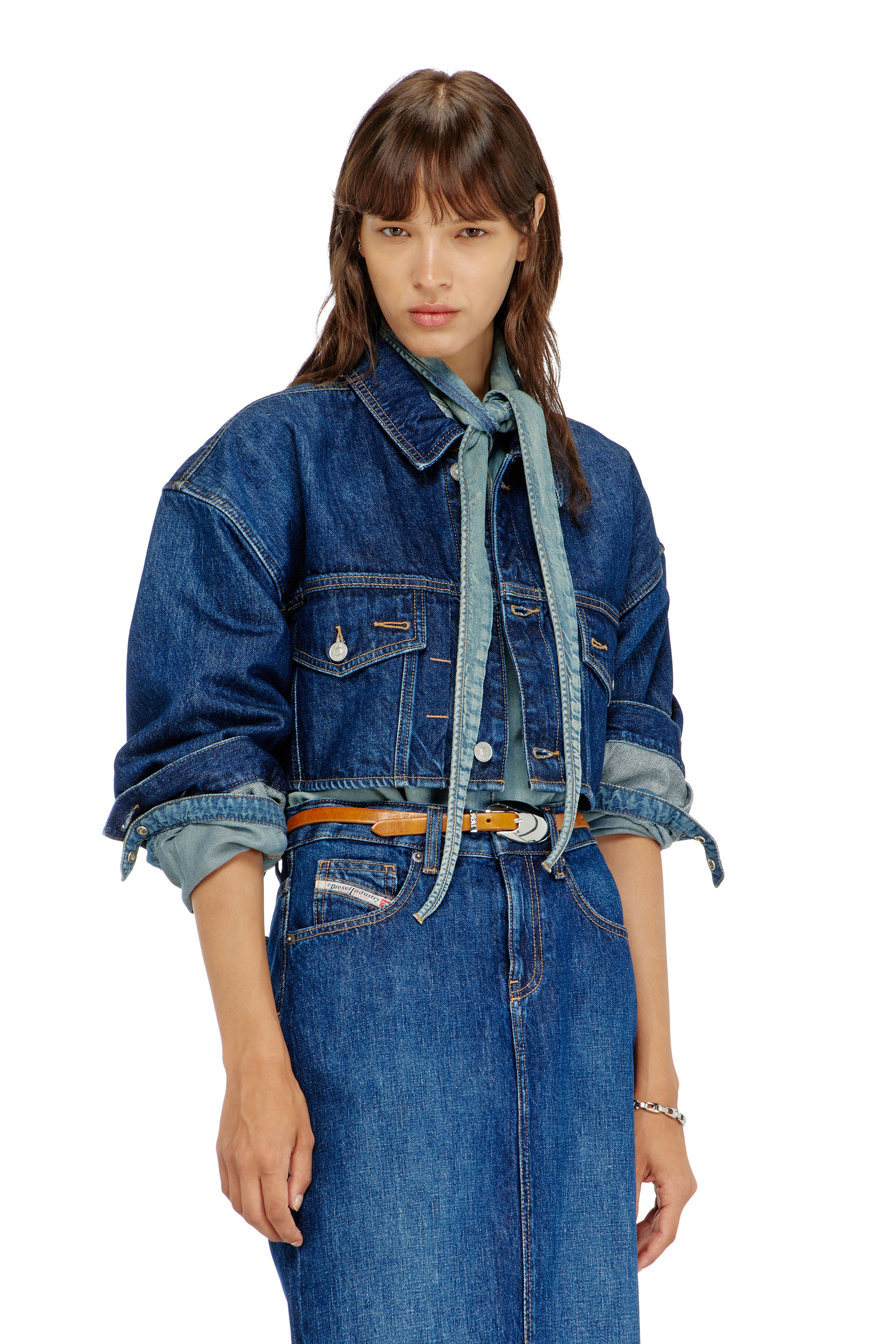 Diesel - DE-MALLEY, Giacca trucker in denim cropped oversize Donna in Blu - 1