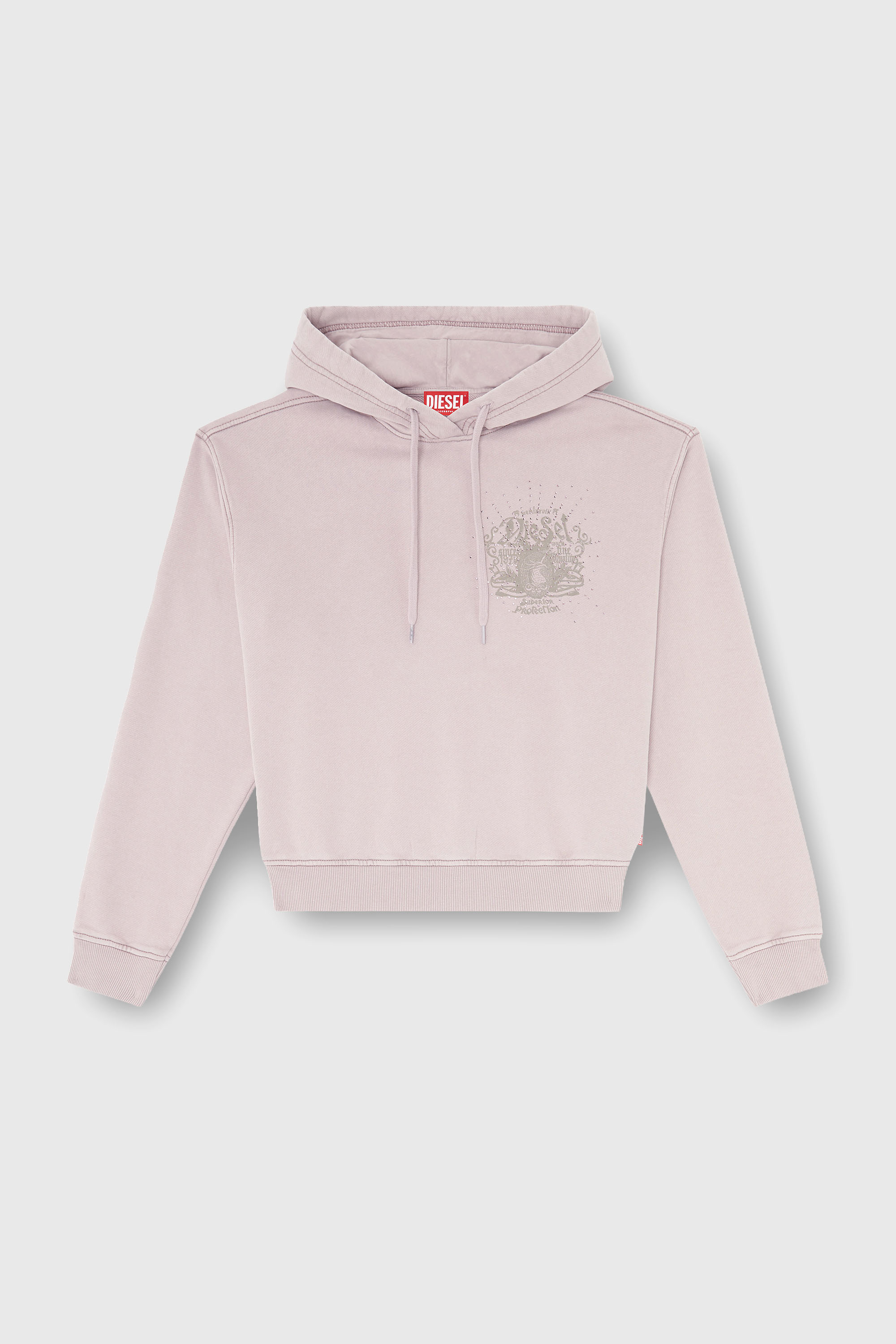 Diesel - F-PHOENY, Woman's Hoodie with prints and rhinestone studs in Lilac - 2