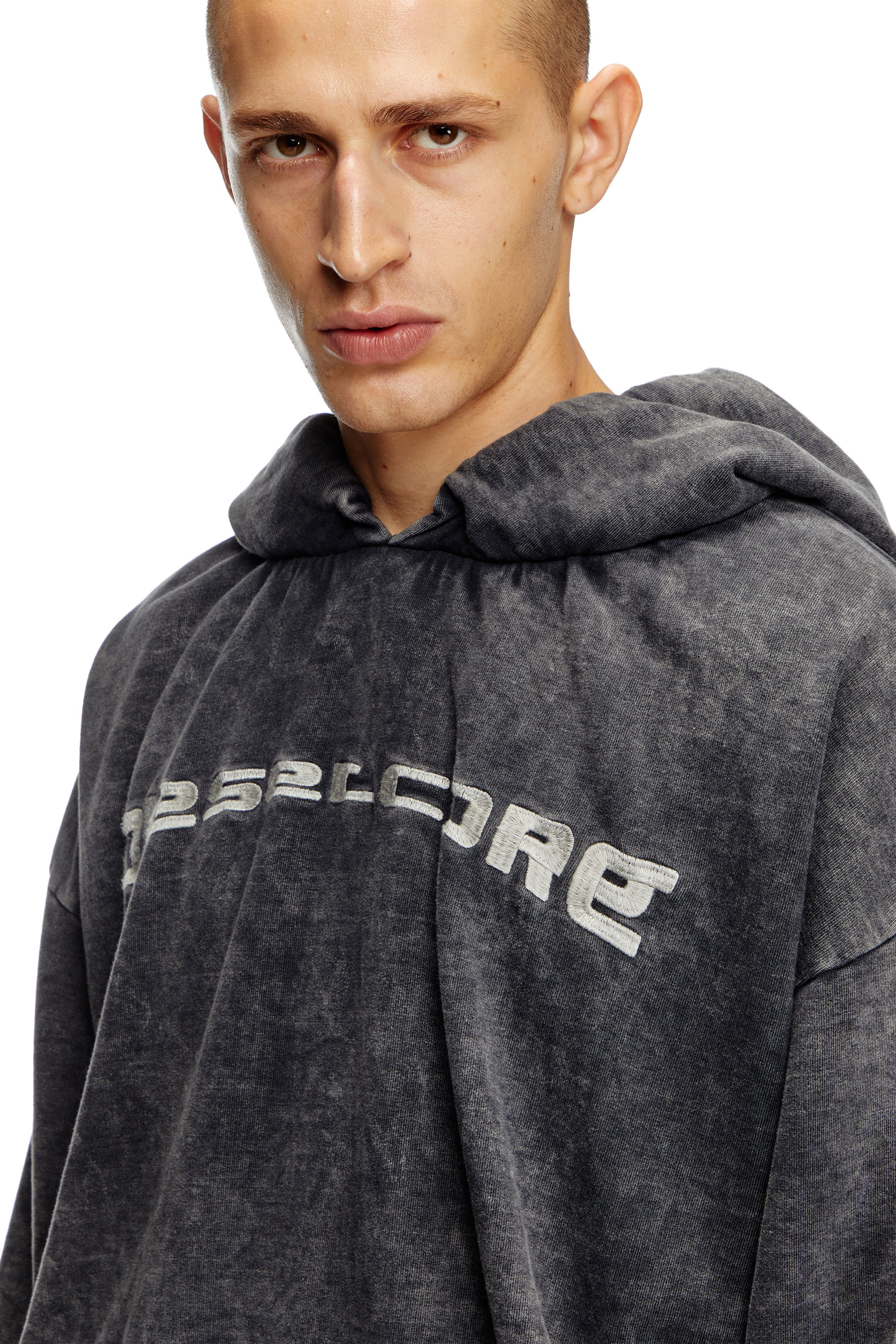 Diesel - S-FISHY, Hoodie effetto denim Uomo in Nero - 5