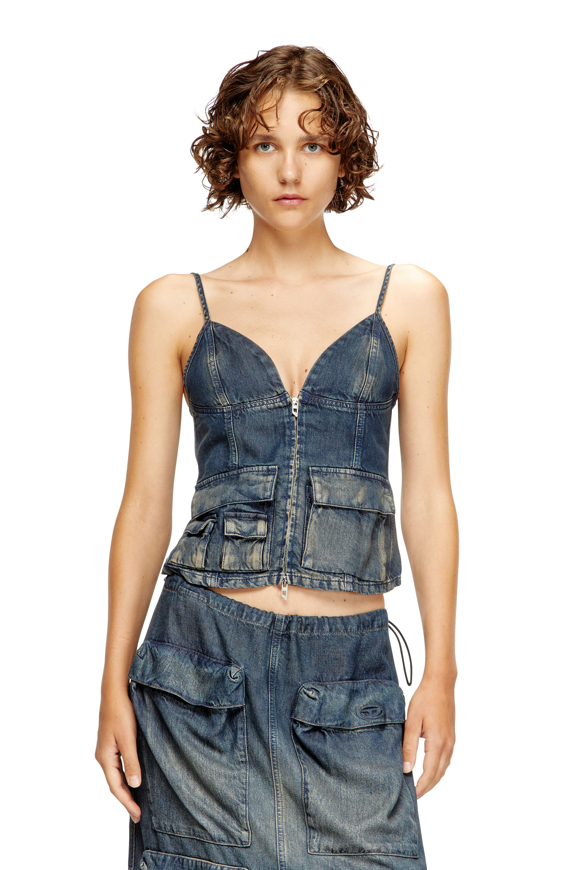 Diesel - DE-MELLIS-S, Woman's Top in gradient fluid denim in Dark Blue - 1