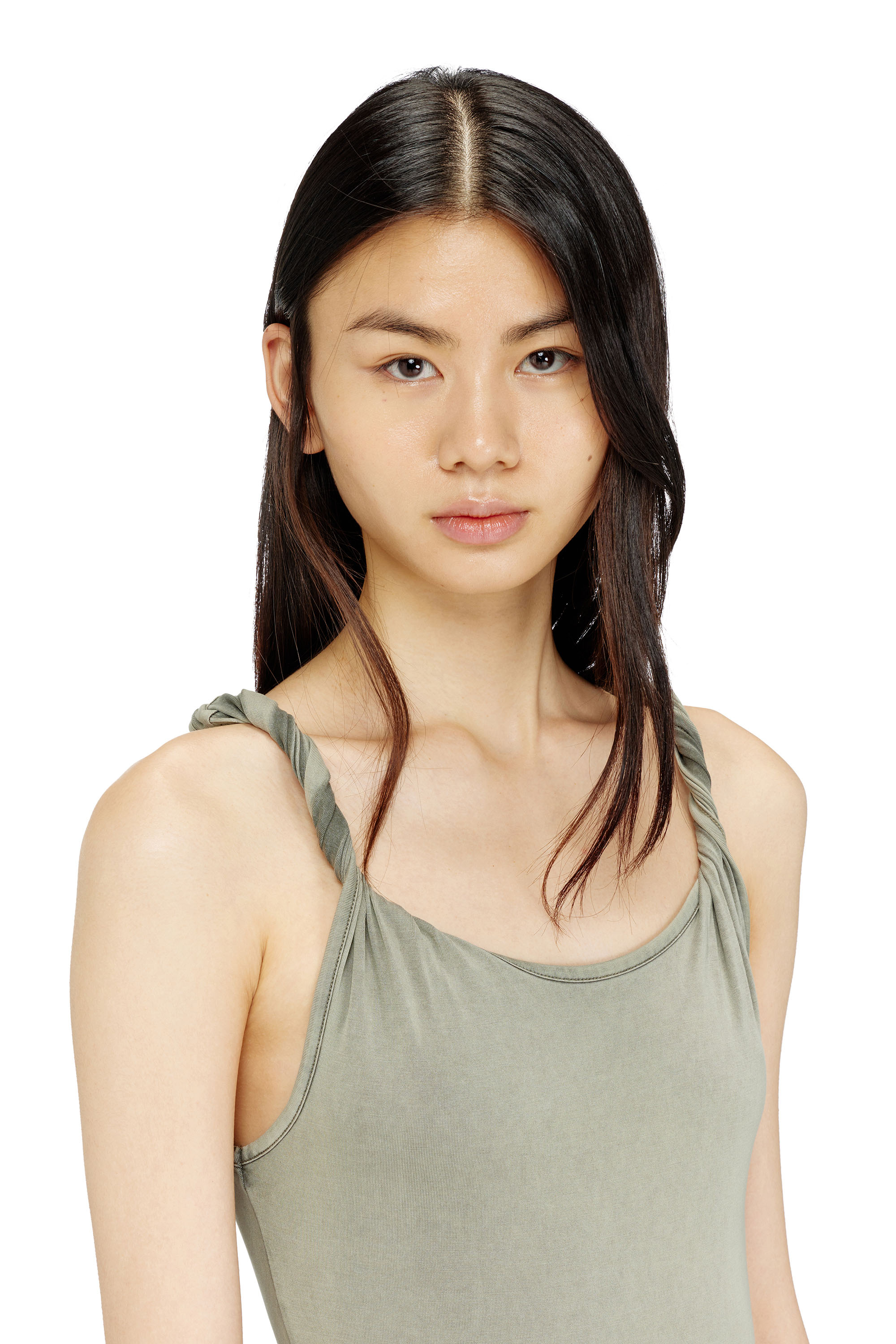 Diesel - D-ESTIGA-S1, Abito lungo in jersey con dettagli intrecciato Donna in Verde - 4