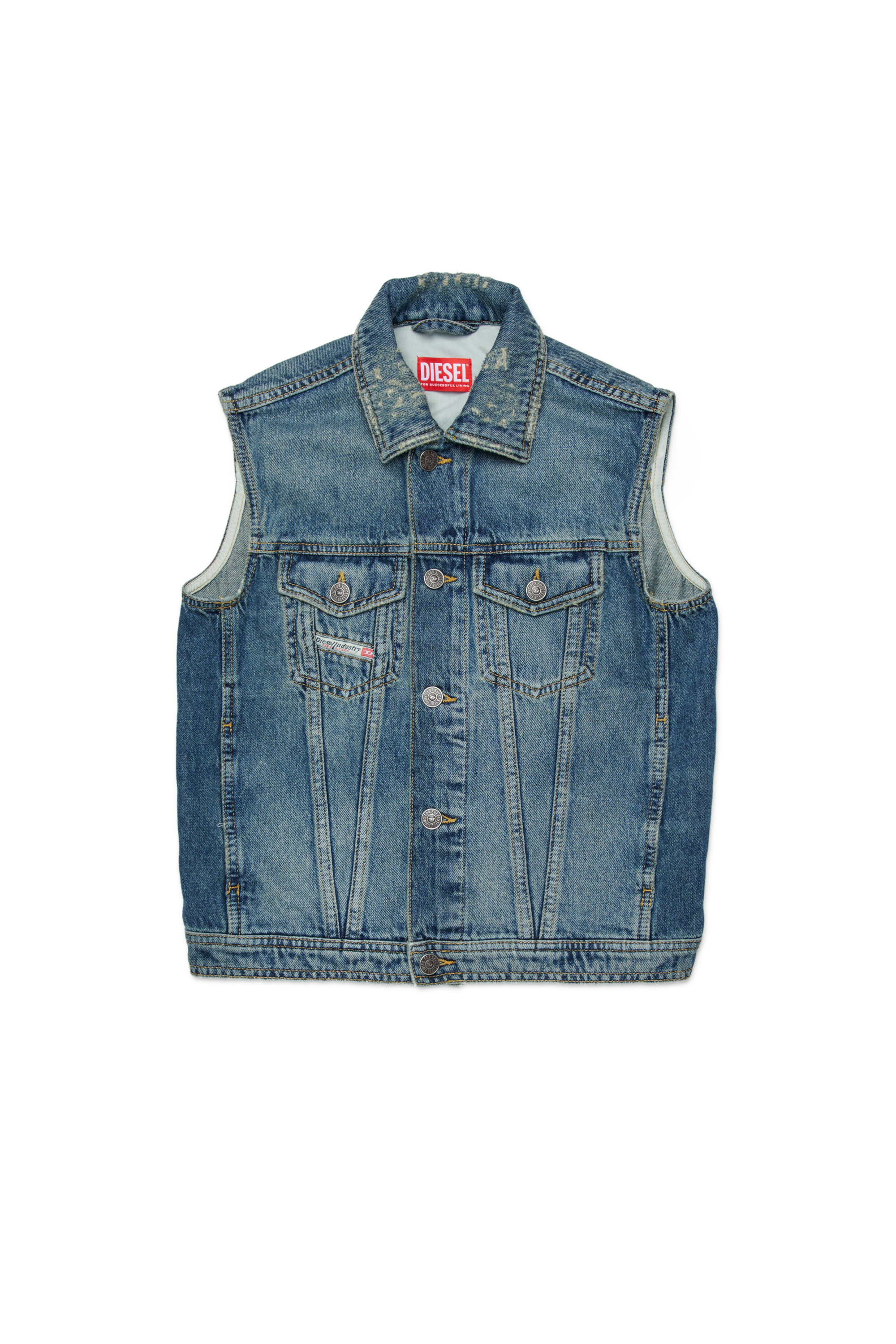 Diesel - JNHILL-OVER-SM, Gilet in denim trattato con abrasioni Uomo in Blu - 1