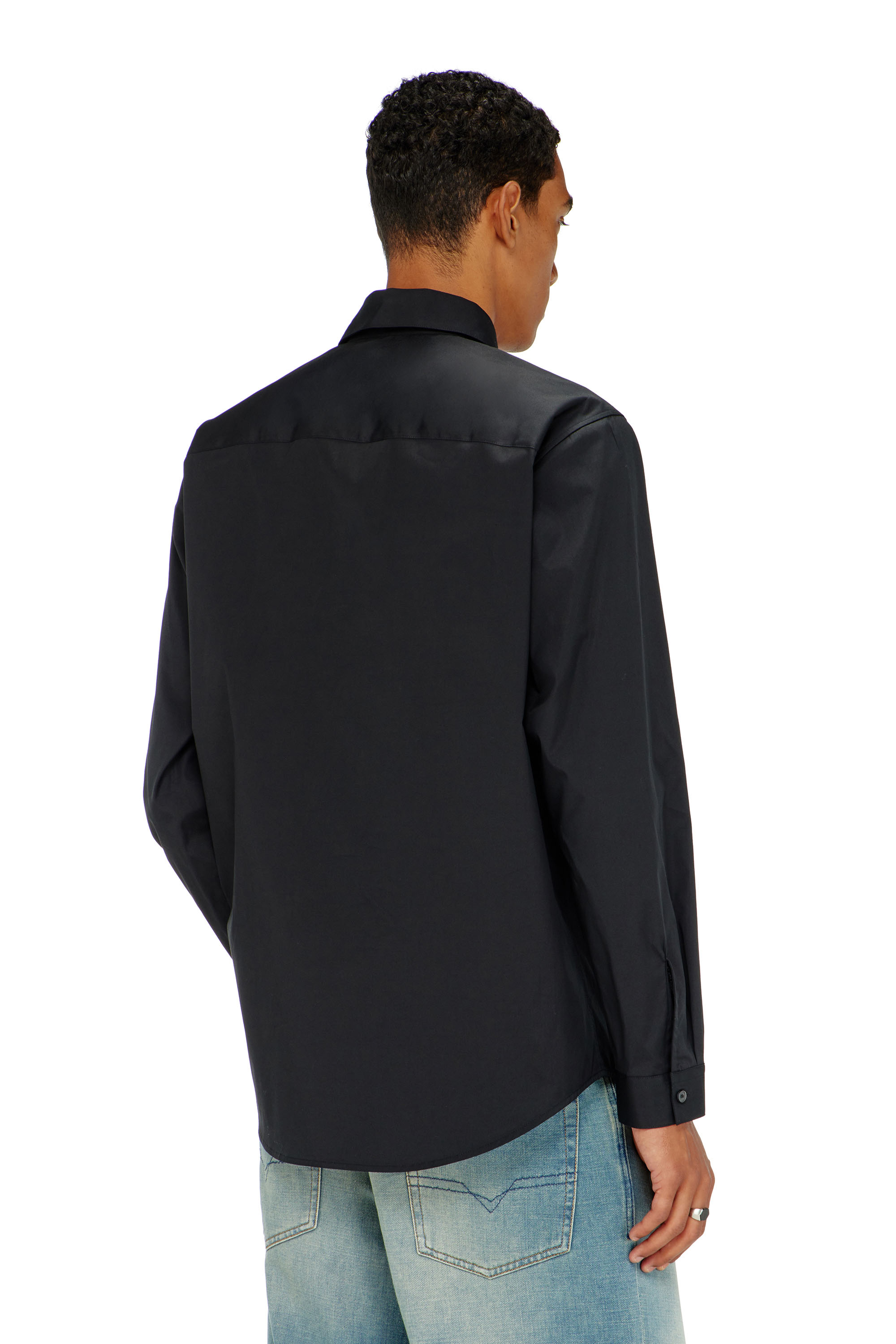 Diesel - S-SIMPLY-GSBH, Camicia in popeline elasticizzato con ricamo Uomo in Nero - 4