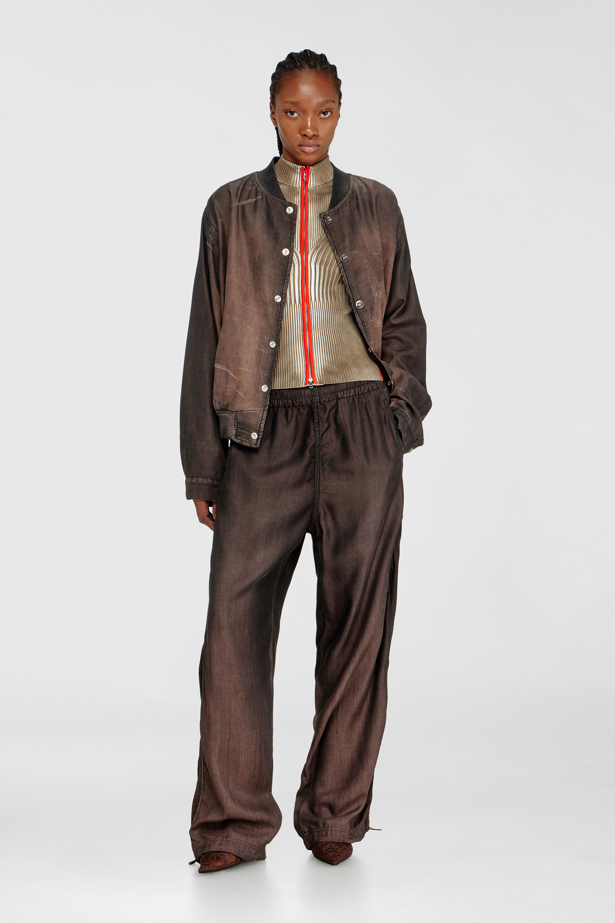 Diesel - M-SARMA, Cardigan a costine con zip e bande a contrasto Donna in Multicolor - 2