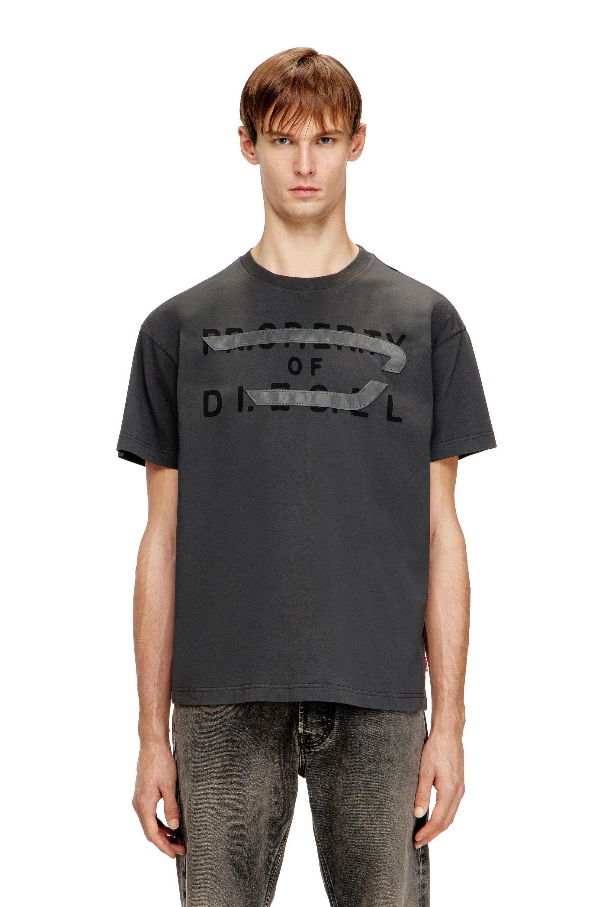 Diesel - T-NORM-V11, T-shirt regular con applicazione D Uomo in Grigio - 1