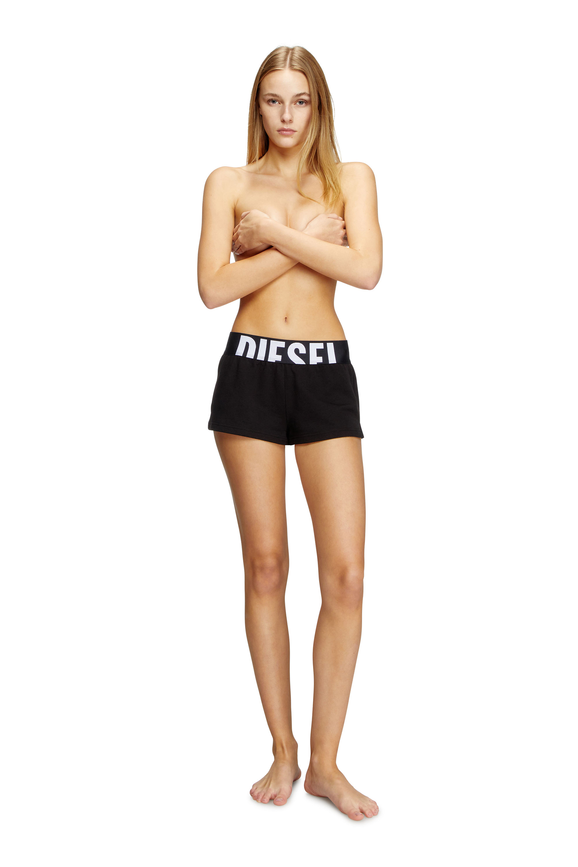 Diesel - ARIANNA-D-POP, Short in terrycloth con logo tagliato Donna in Nero - 2