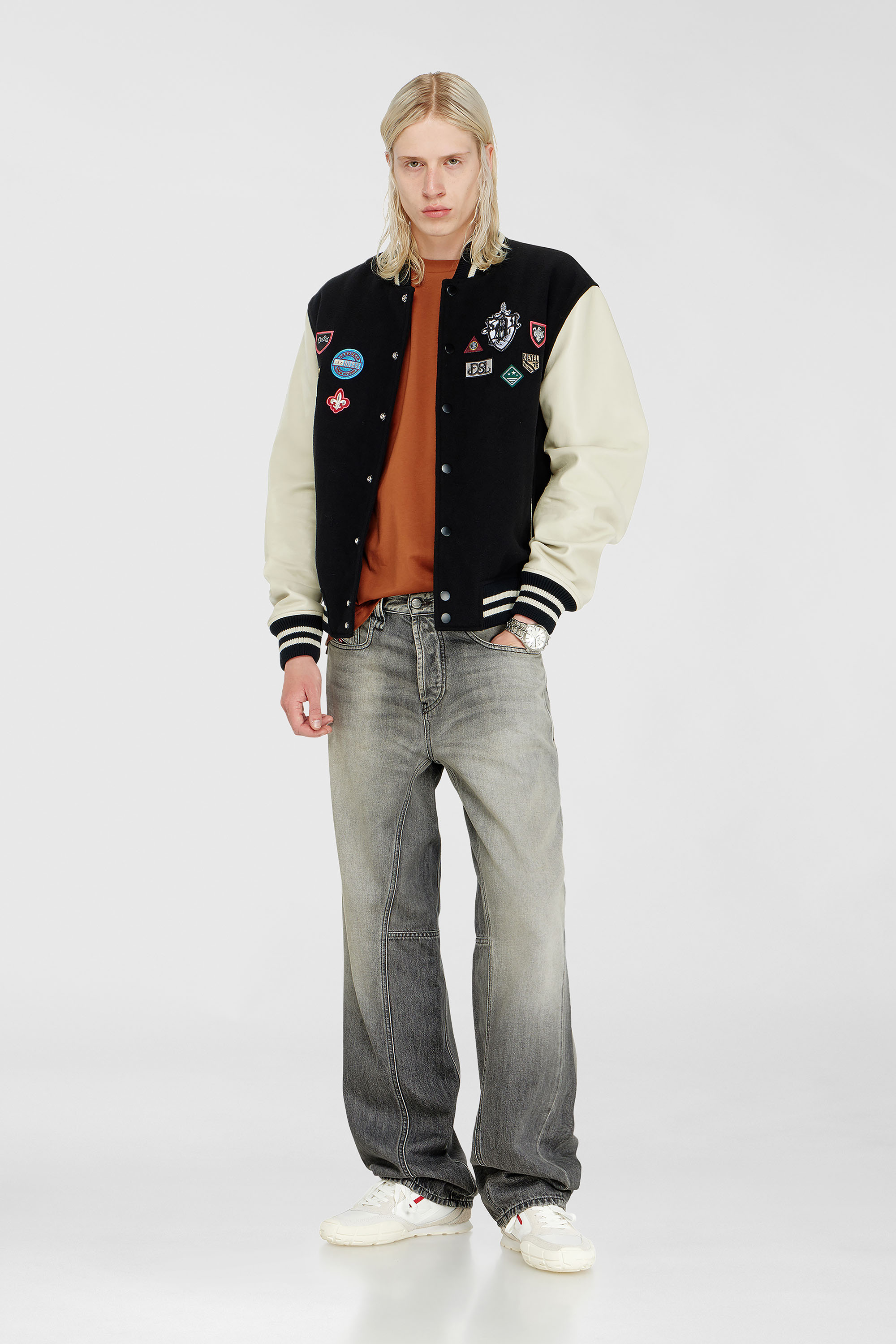 Diesel - L-ARRY-PATCH, Bomber in lana e pelle con patch Uomo in Multicolor - 2