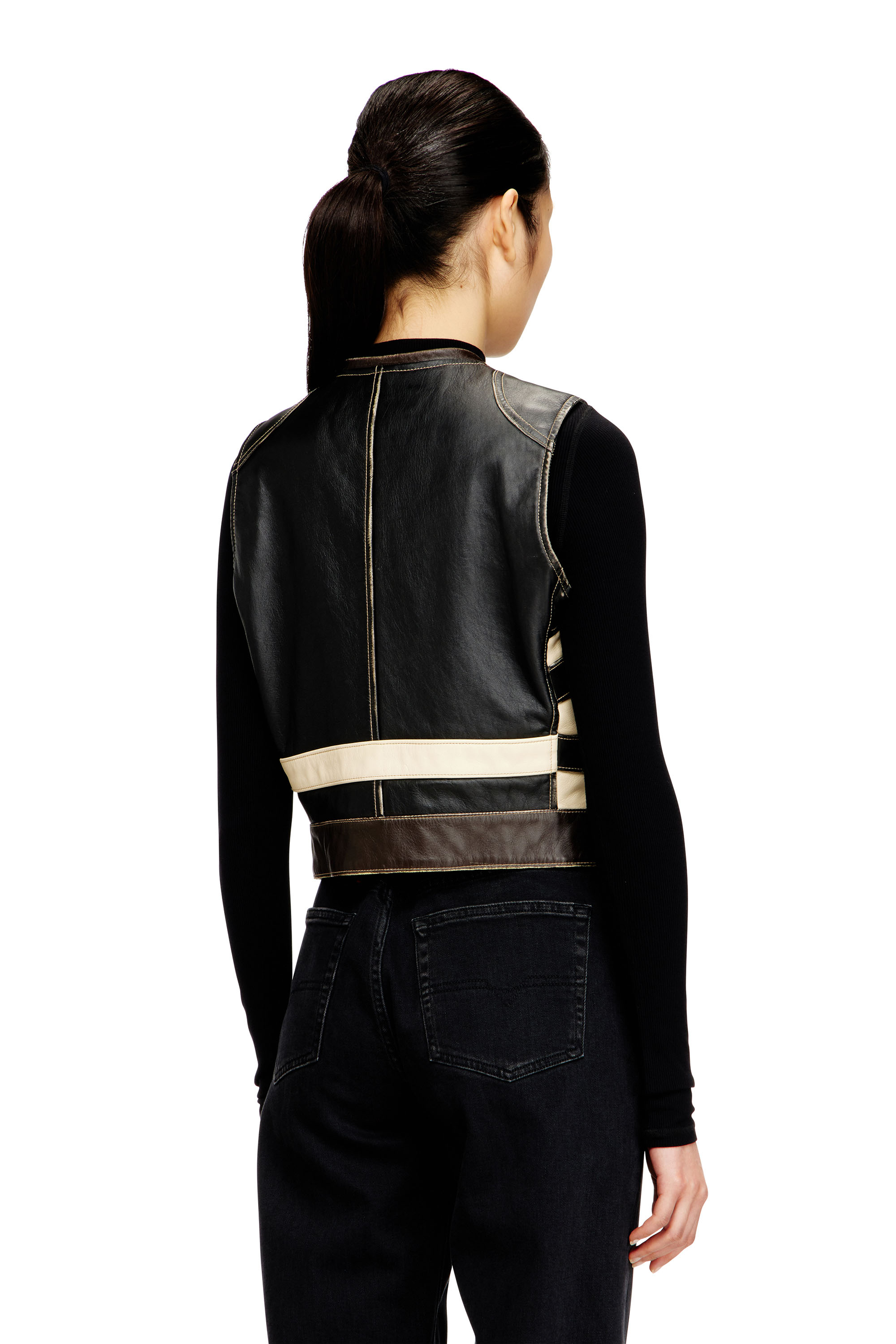 Diesel - L-FLYCOU-20TH, Gilet in pelle con logo frontale e bande a contrasto Donna in Multicolor - 4