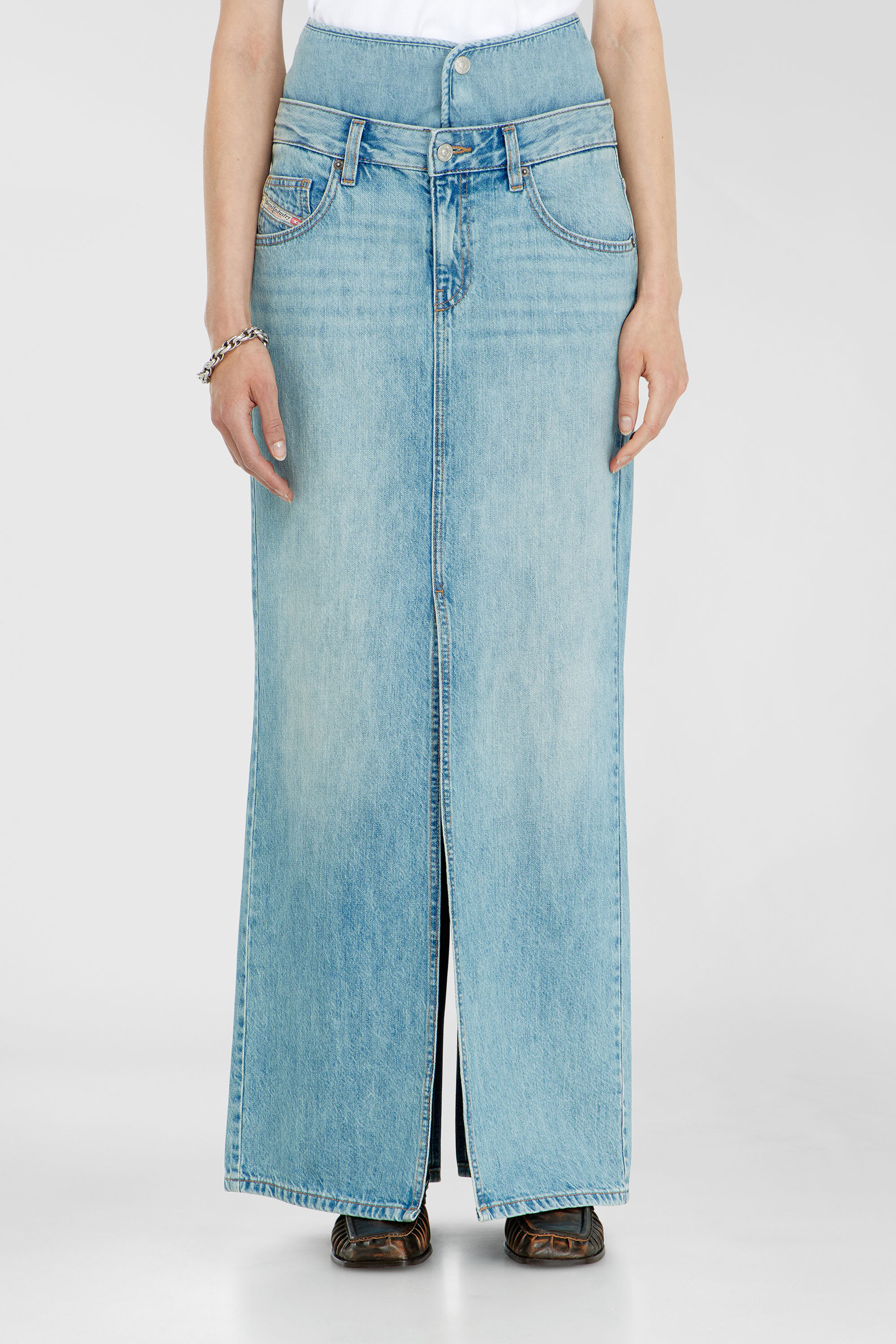 Diesel - DE-SPIVEY, Gonna maxi in denim con effetto jean‑illusion e spacchi Donna in Blu - 3