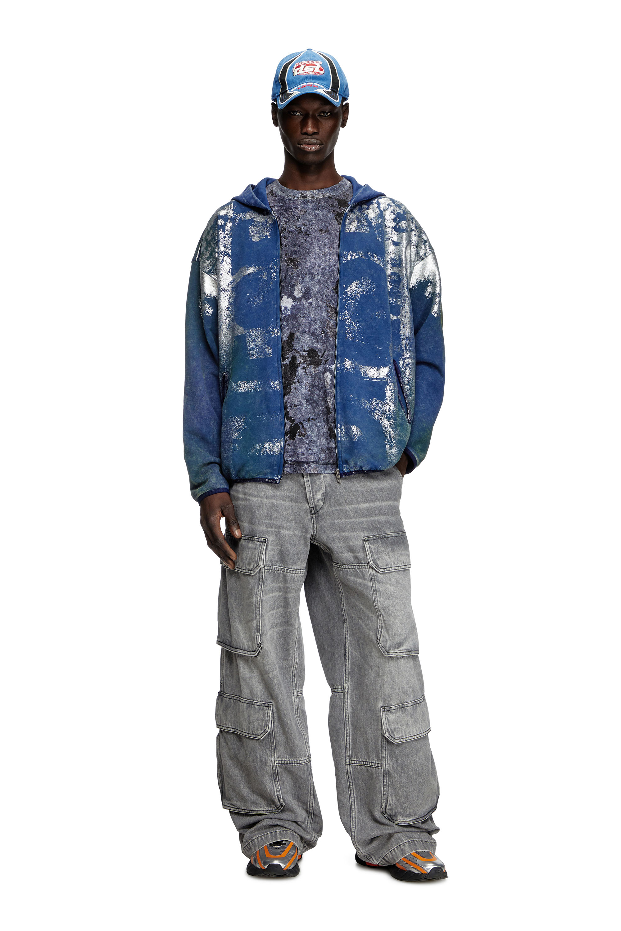 Diesel - S-LOXTY-ZIP, Hoodie con zip ed effetti distressed Uomo in Blu - 2