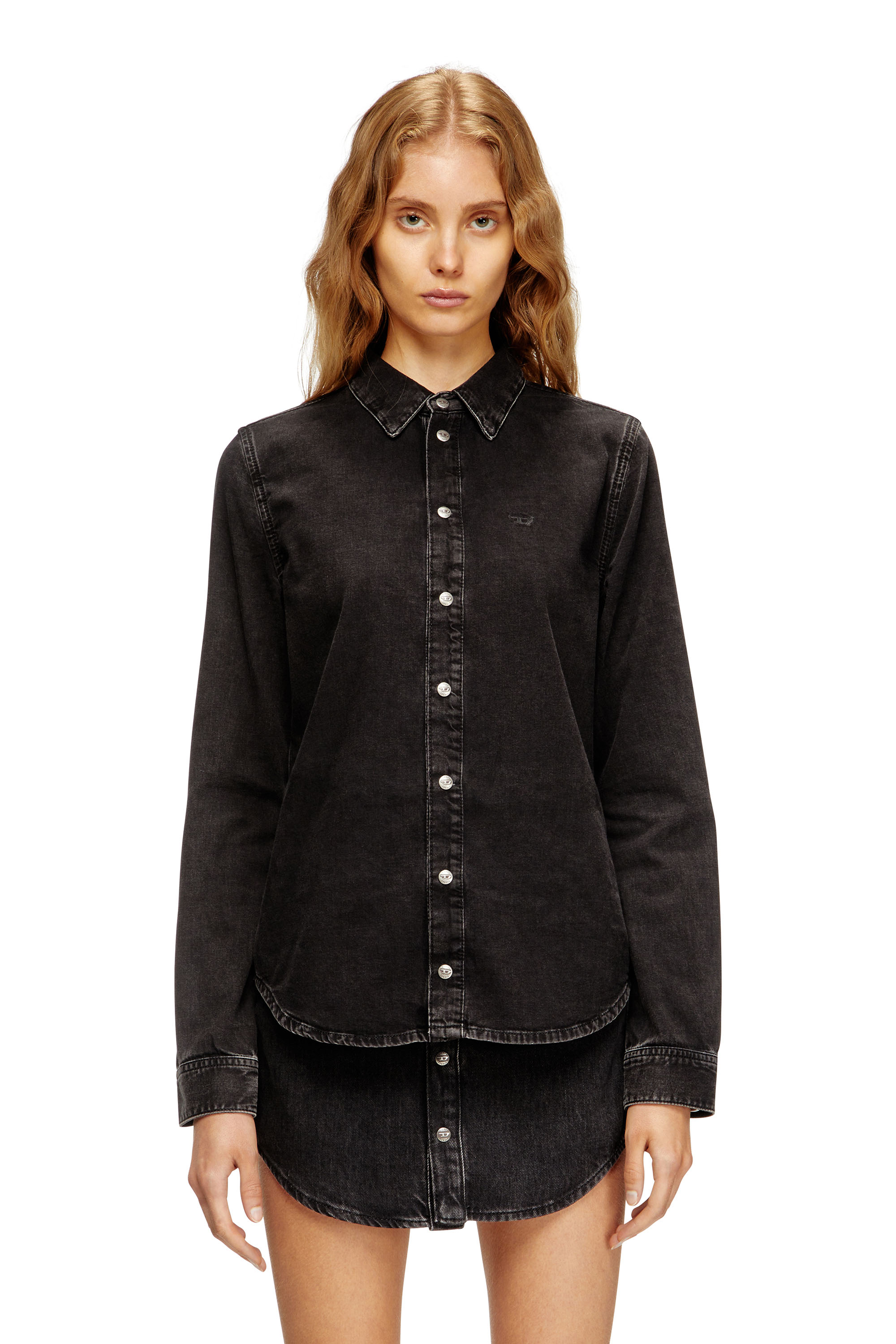 Diesel - DE-EAZY, Camicia in denim con cuciture a contrasto Donna in Nero - 3