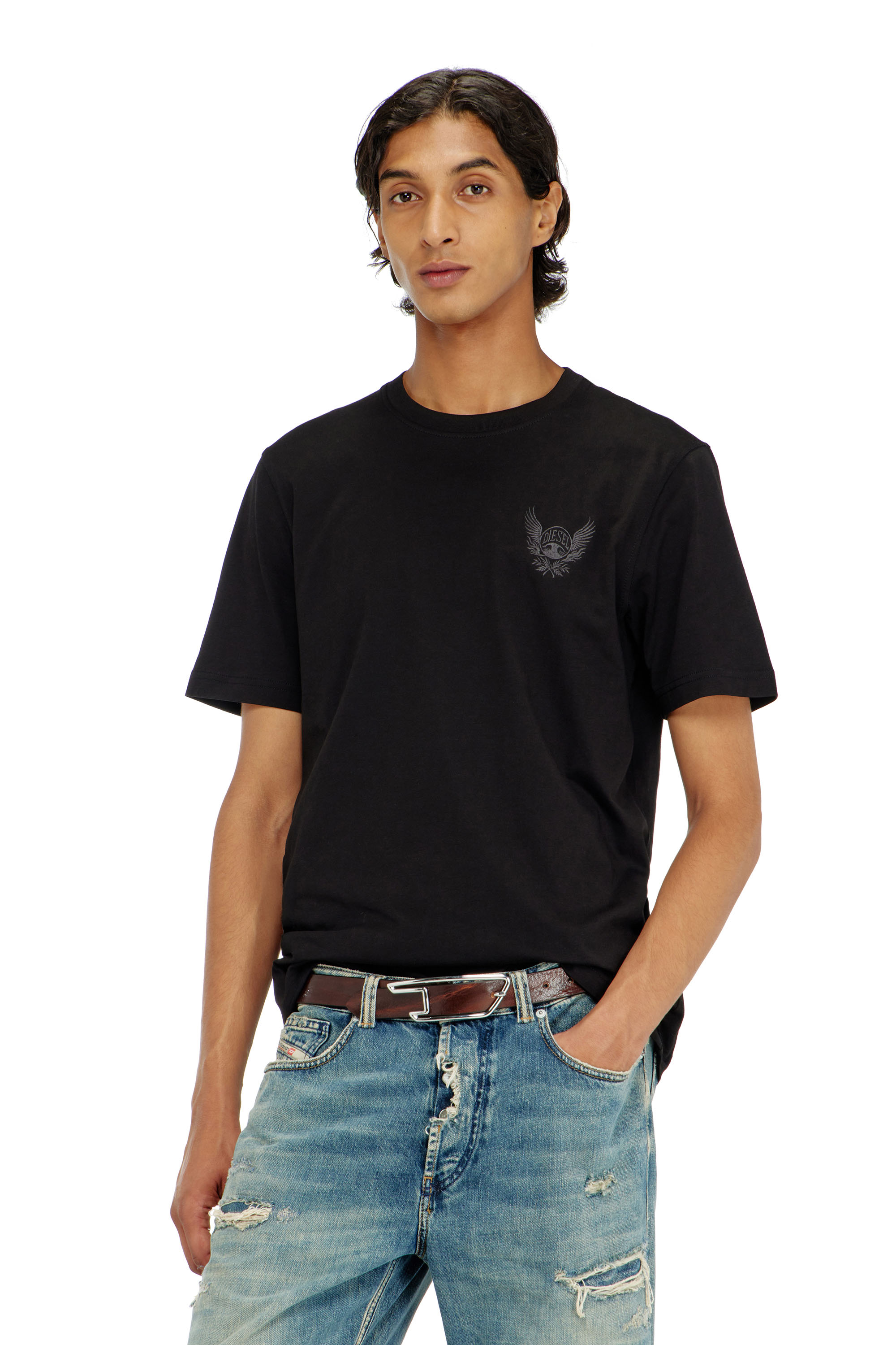 Diesel - T-ADJUST-AA8, T-shirt in cotone con motivo logo sul petto Uomo in Nero - 1