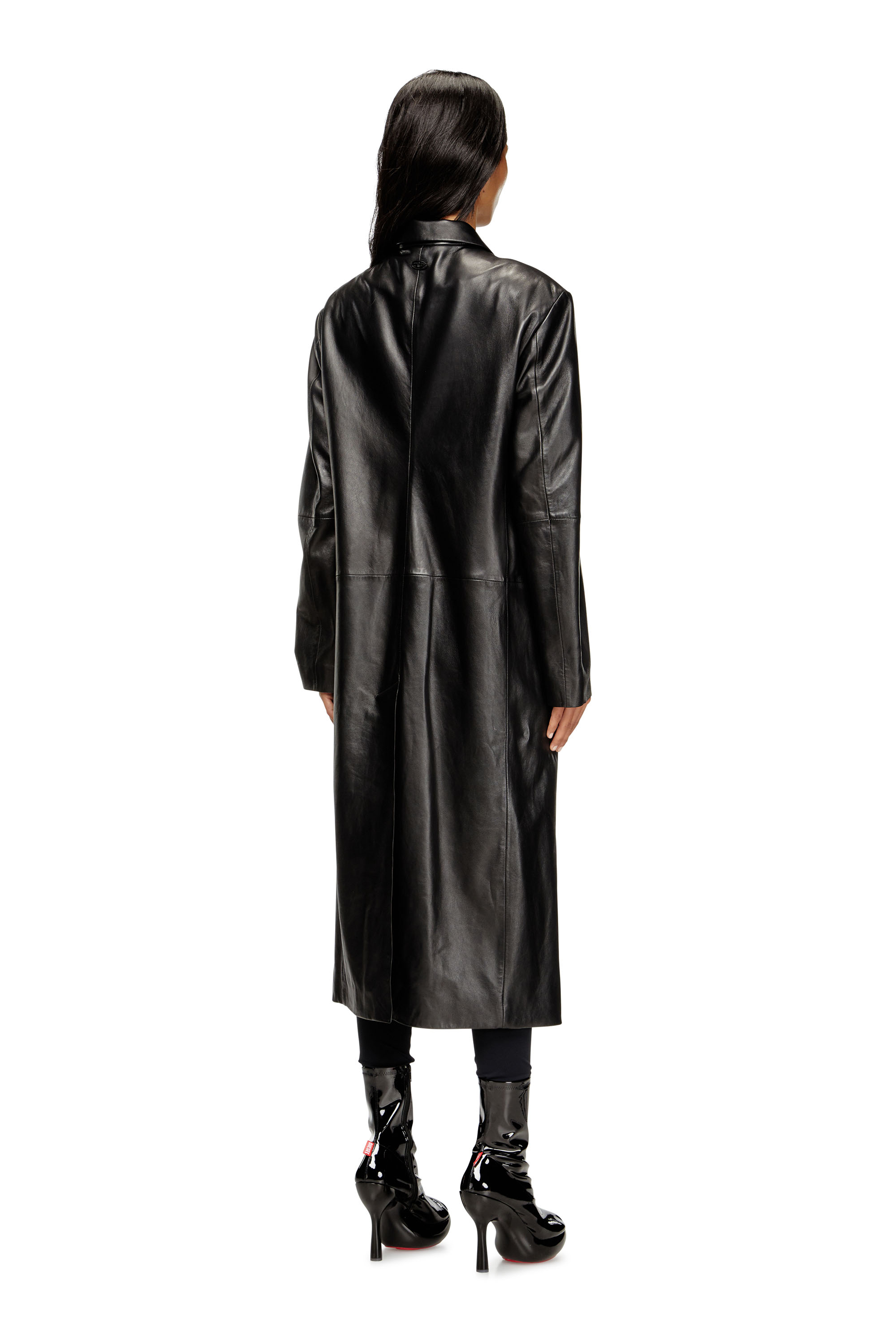 Diesel - L-ANCELOT, Cappotto lungo in pelle imbottito Donna in Nero - 4