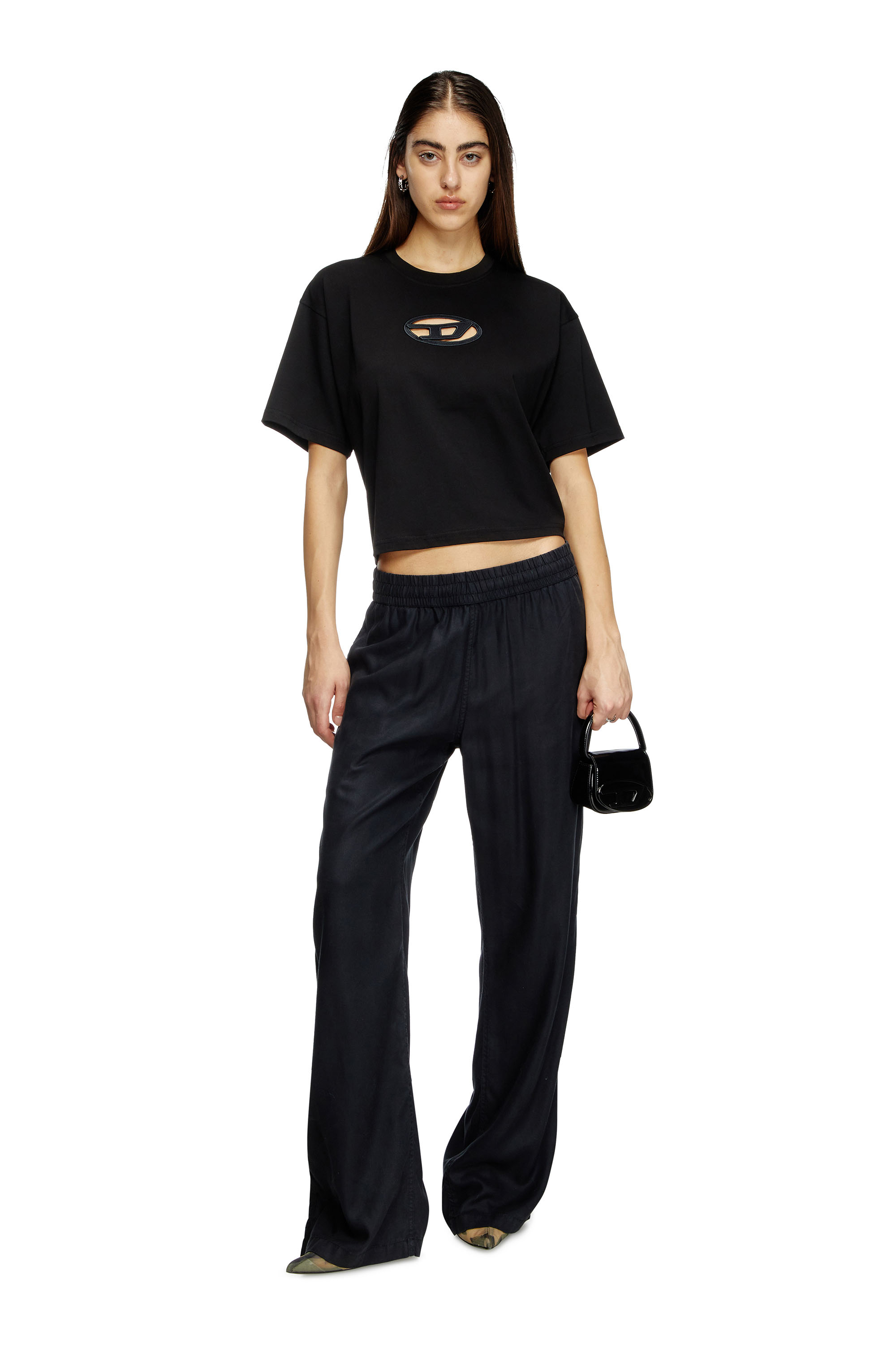 Diesel - T-BUXT-CROP-OD, T-shirt boxy con Oval D cut-out Donna in Nero - 2