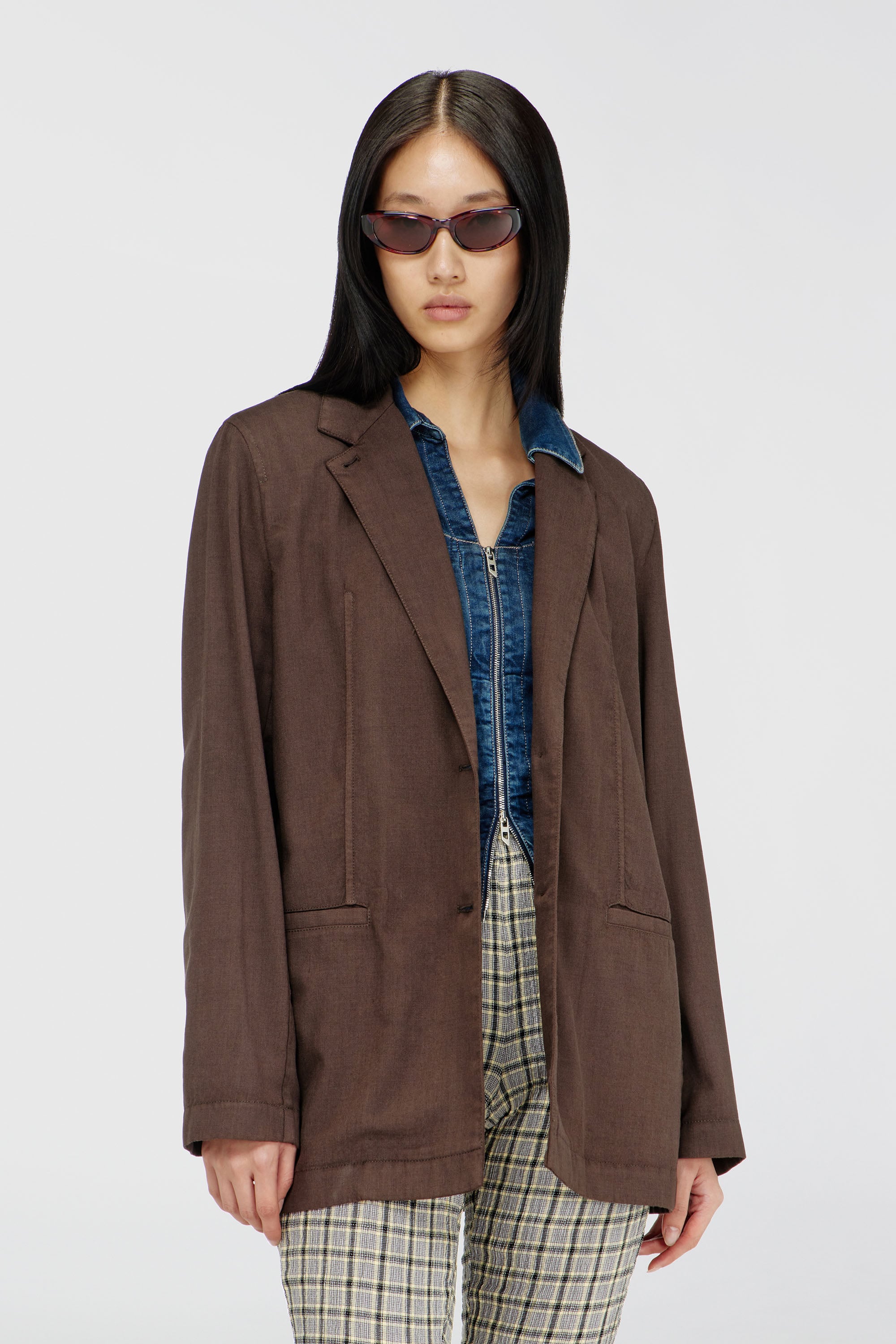 Diesel - G-KESSIER, Blazer decostruito in lana stretch Donna in Marrone - 1