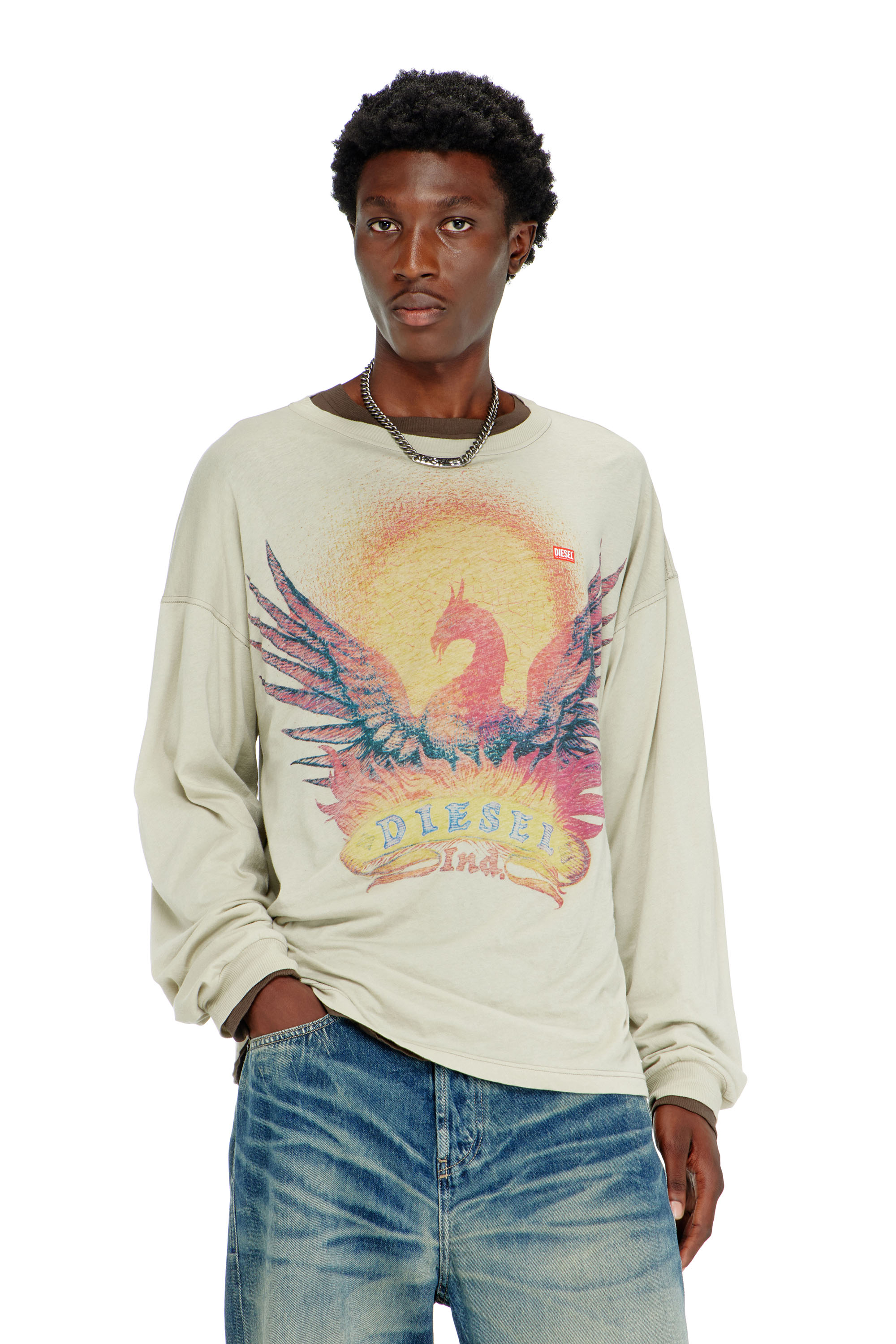 Diesel - T-BOXT-LS-AA1, T-shirt a manica lunga con grafica Phoenix Uomo in Beige - 1