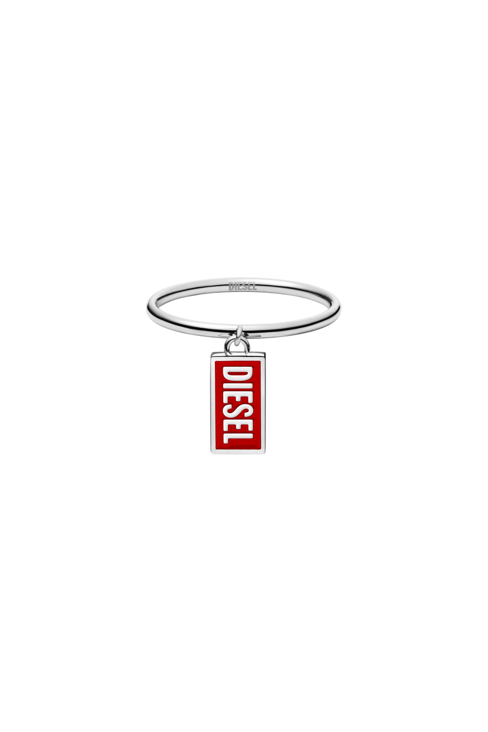 Diesel - DX1618931 JEWELLERY, Anello con charm con logo in acciaio Unisex in Rosso - 2