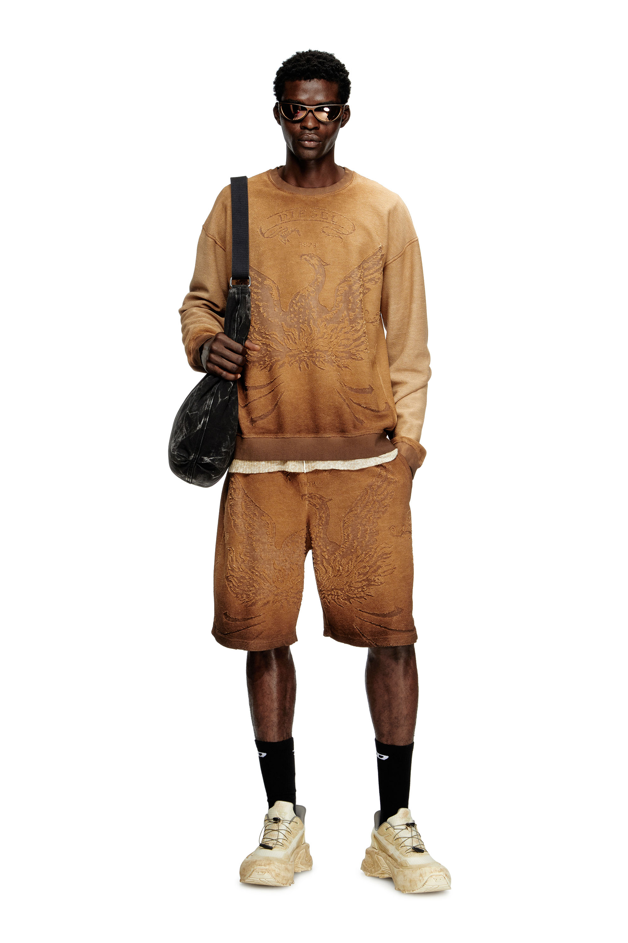 Diesel - P-CROWDE, Short in felpa con fenice dévoré Uomo in Marrone - 2
