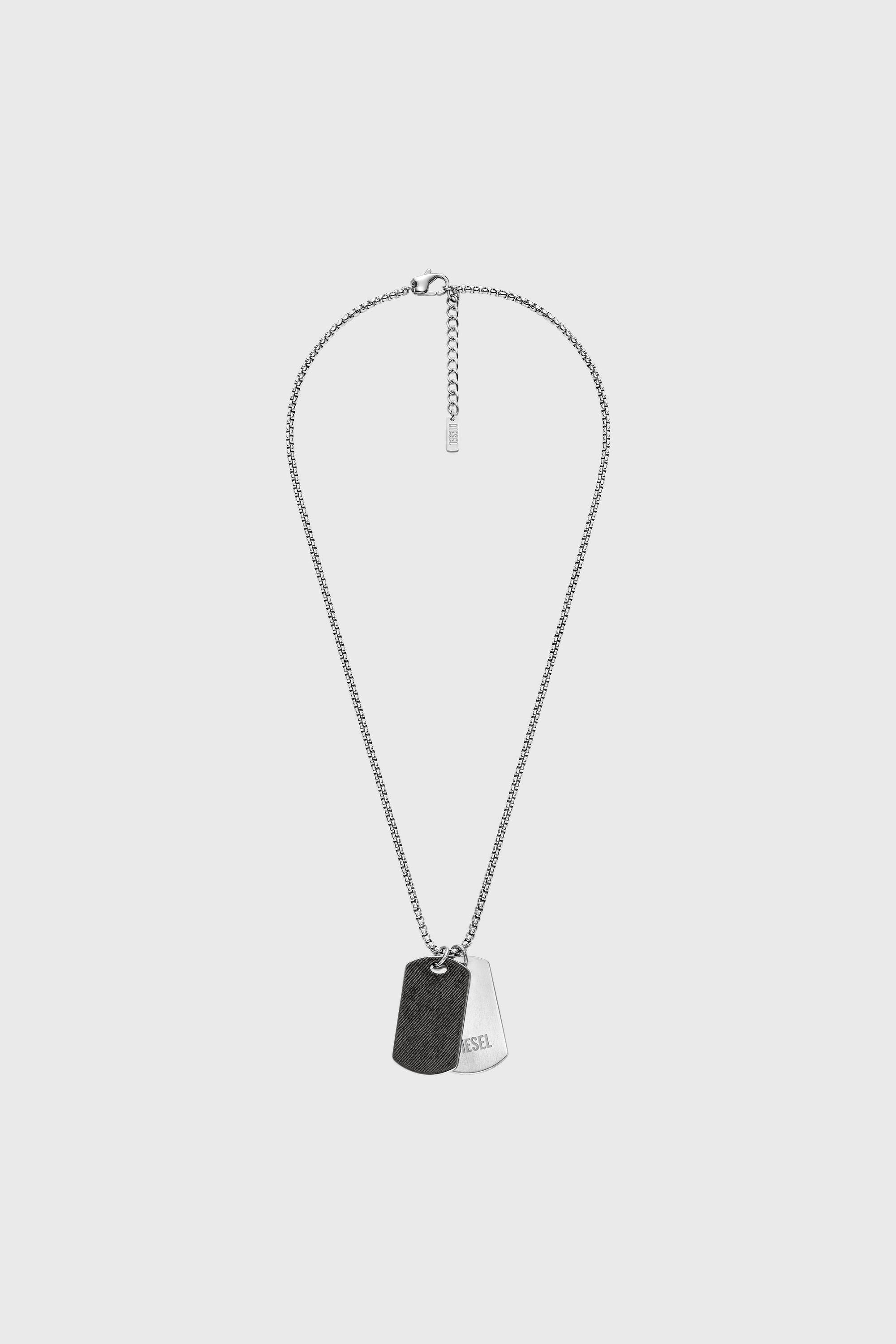 Diesel - DX1749040, Collana con pendente dog tag in acciaio inox con texture denim Unisex in Argento - 1
