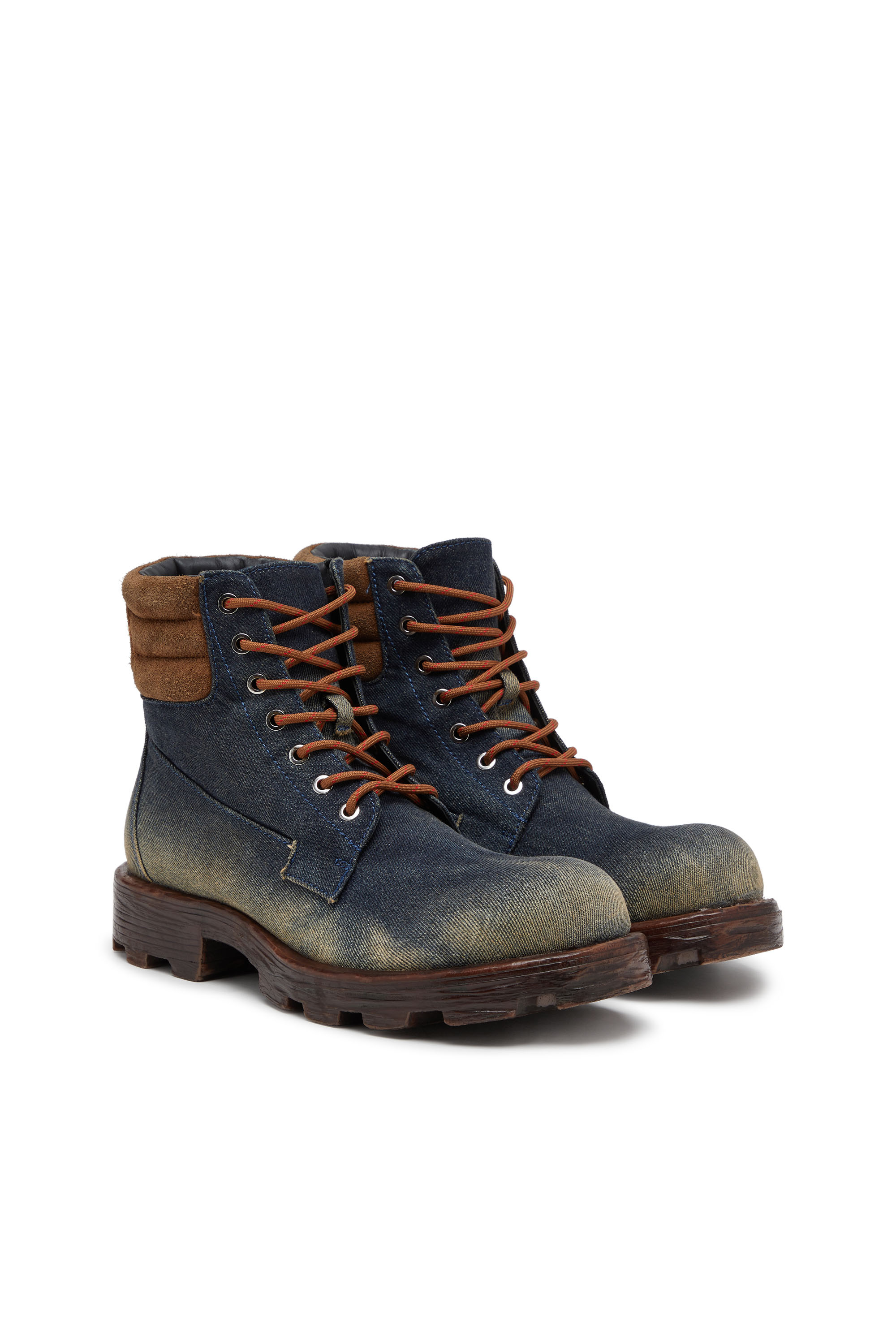 Diesel - D-HAMMER LACE UP, D-Hammer-Anfibi in denim e suede Uomo in Blu - 2
