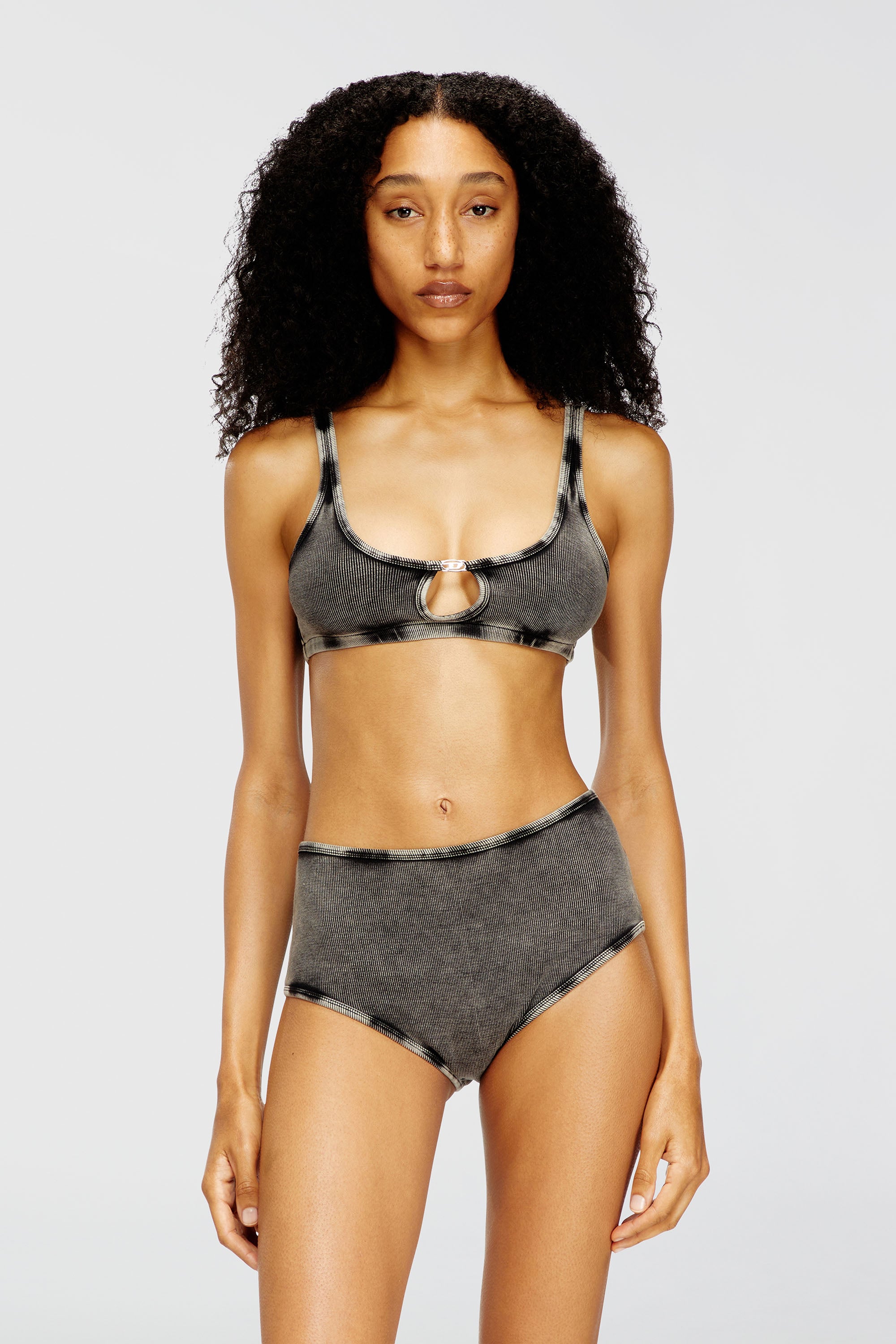 Diesel - FLORENCE-DNM, Bralette in cotone a costine con gioiello Oval D Donna in Grigio - 1